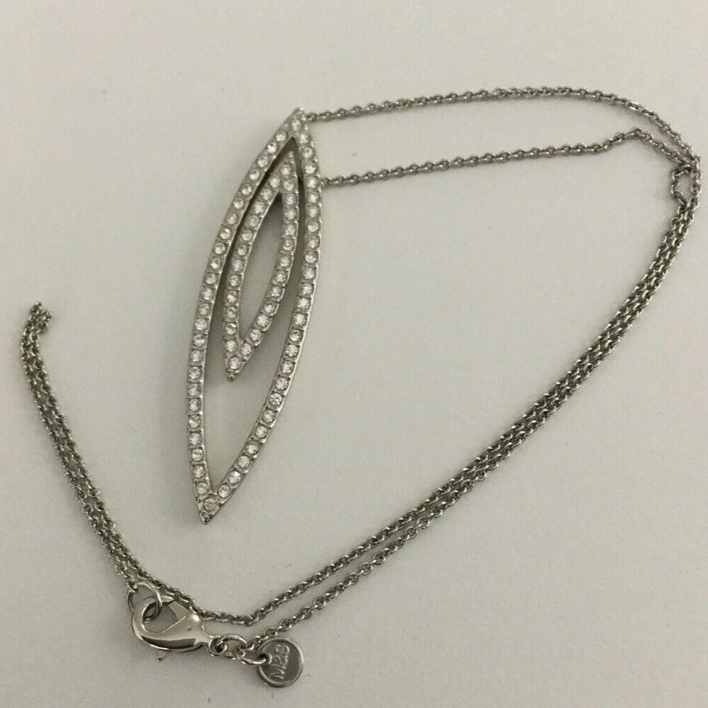 Silver Plated M&S Diamante Pendant. 16”. Oval. Art Deco Style. 1920s Style