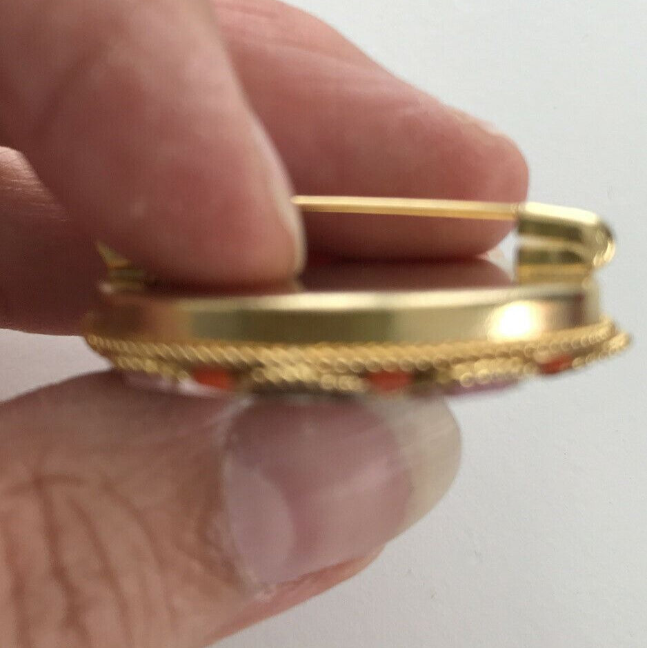 Vintage Micro Mosaic Art Deco Brooch. Gold Tone Filigree. Flower Floral