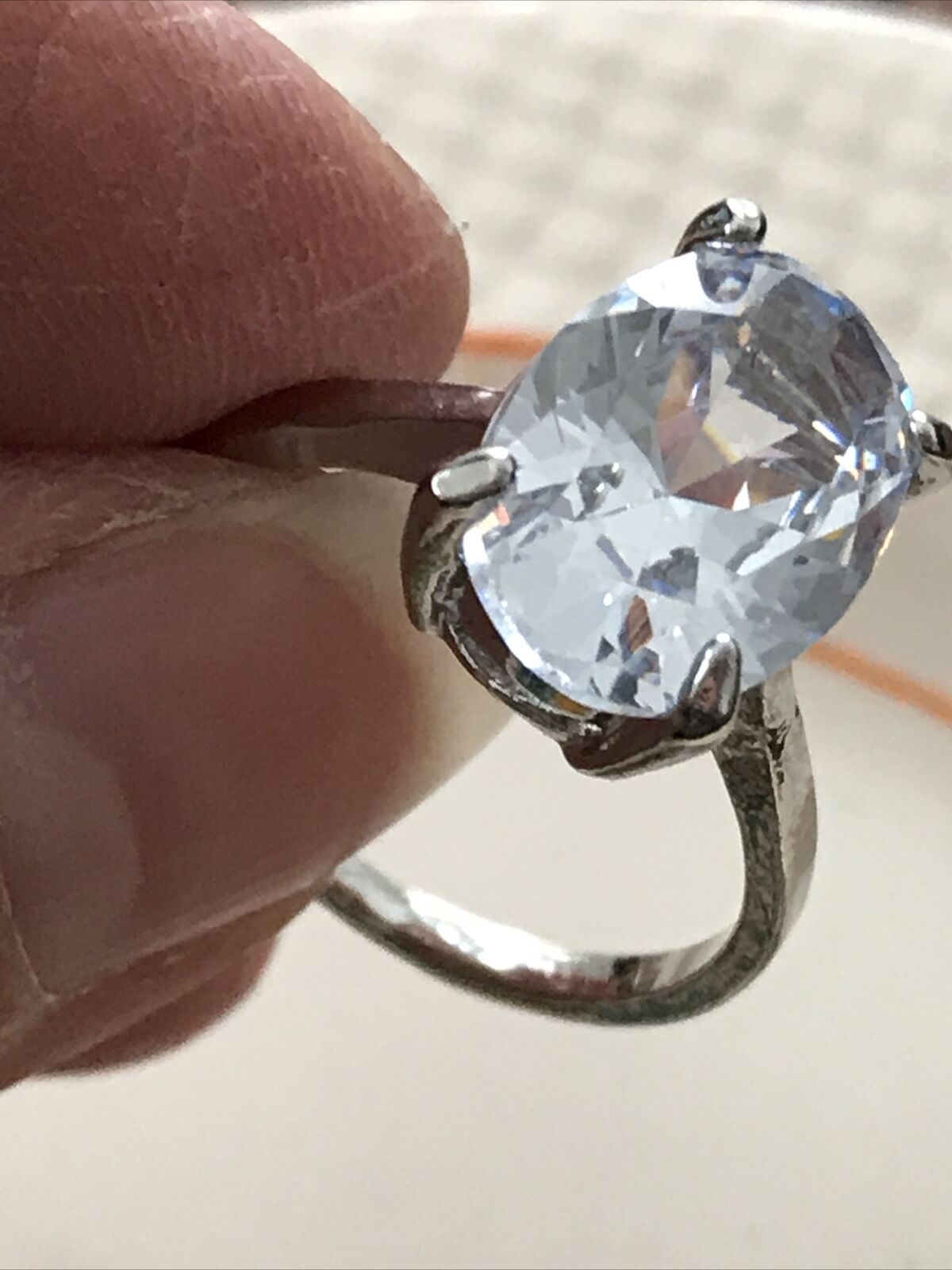 Cocktail / Dress Ring - Silver Tone - Crystal Stone - Size S - Solitaire - Party / Going Out - Chunky Solitaire