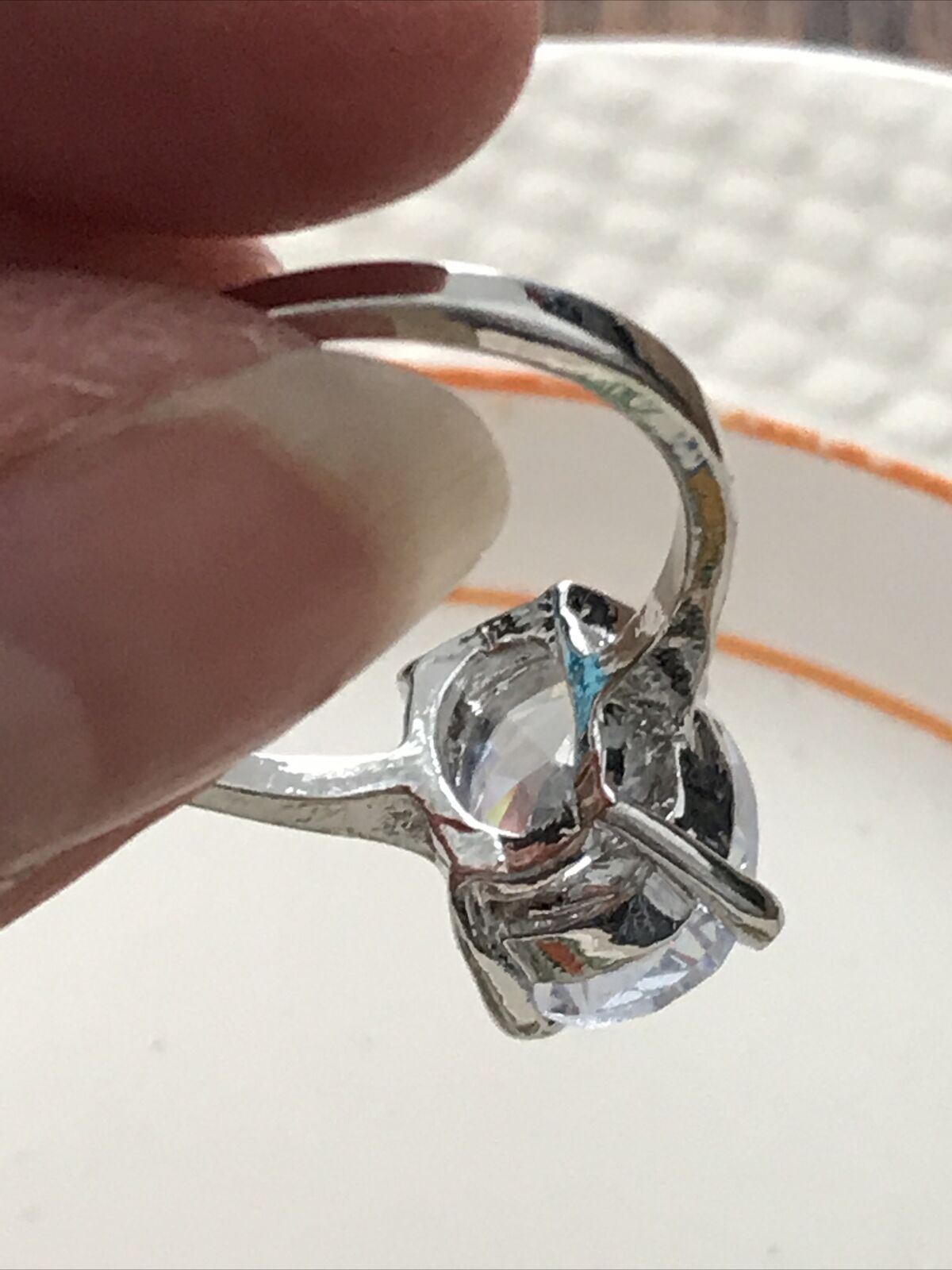 Cocktail / Dress Ring - Silver Tone - Crystal Stone - Size S - Solitaire - Party / Going Out - Chunky Solitaire