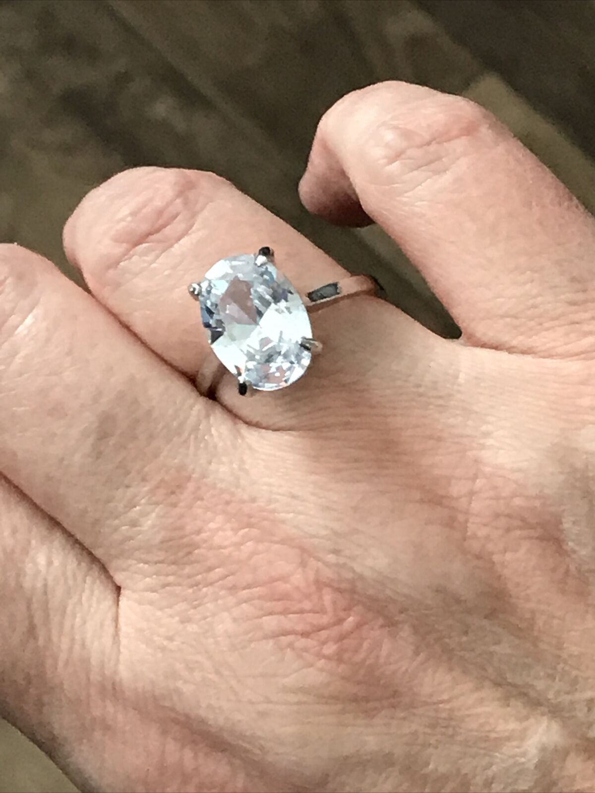 Cocktail / Dress Ring - Silver Tone - Crystal Stone - Size S - Solitaire - Party / Going Out - Chunky Solitaire