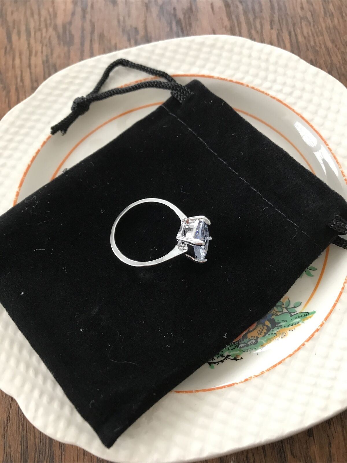 Cocktail / Dress Ring - Silver Tone - Crystal Stone - Size S - Solitaire - Party / Going Out - Chunky Solitaire