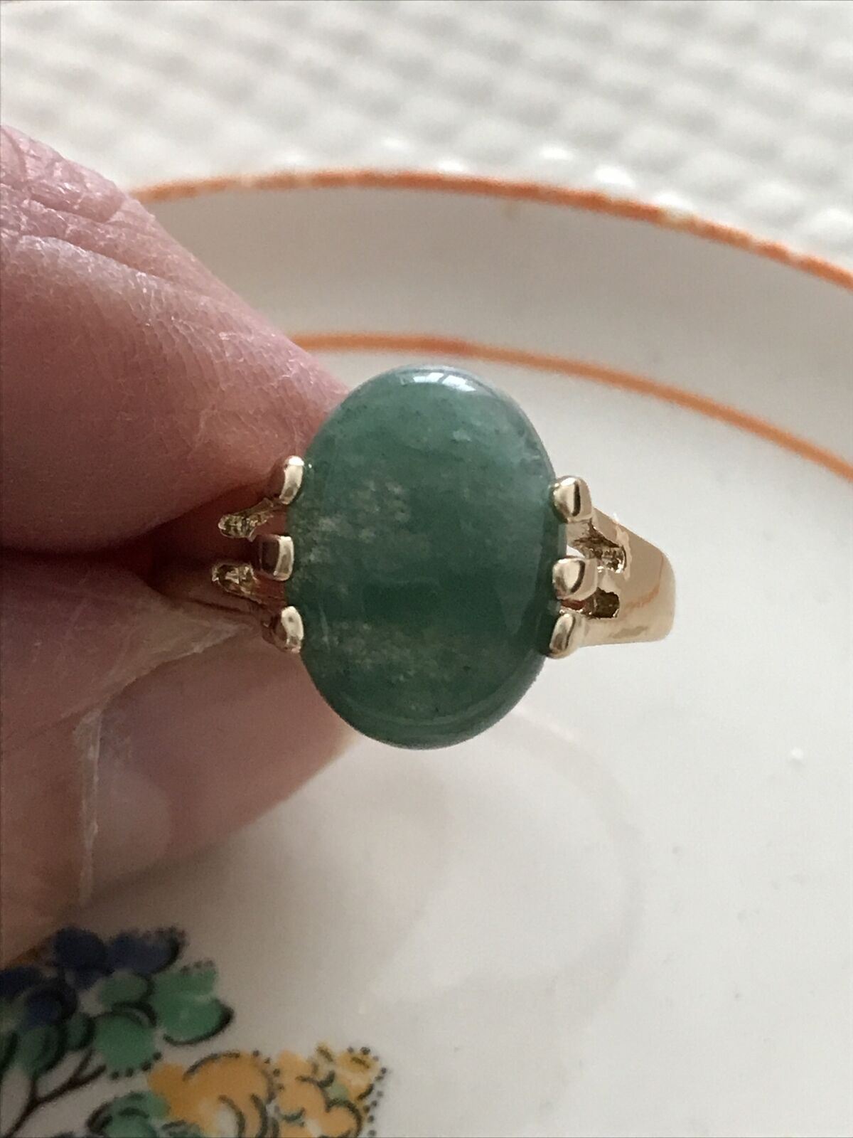 Valentines Gift Gold Tone Costume Ring Dress Ring Cocktail Ring Green Stone