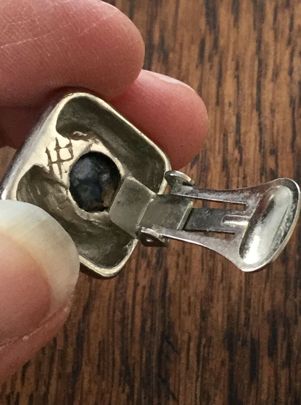 Lovely Quality Vintage Clip On Square Shape Earrings - Silver Tone - Chunky Stud Black Faceted Glass