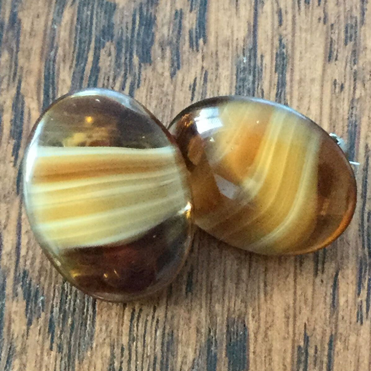 Vintage Clip-On Earrings – Amber-Coloured Glass Ovals - Retro -