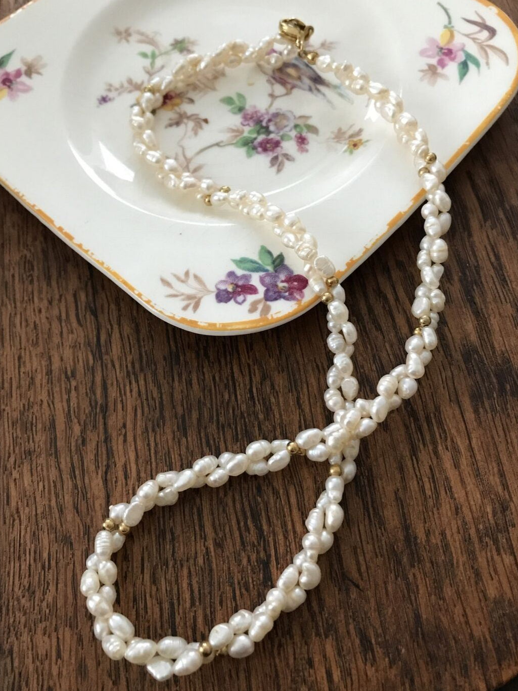 Vintage Freshwater Pearl Twisted Strand Necklace With Gold Tone Beads - Avon - Valentines / Mothers Day Gift