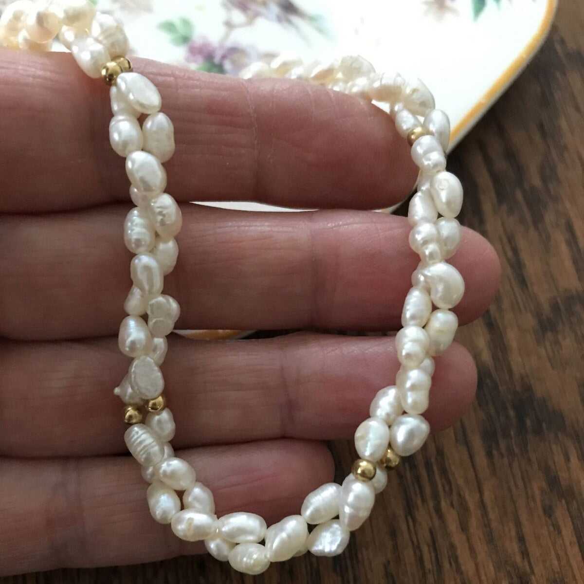 Vintage Freshwater Pearl Twisted Strand Necklace With Gold Tone Beads - Avon - Valentines / Mothers Day Gift