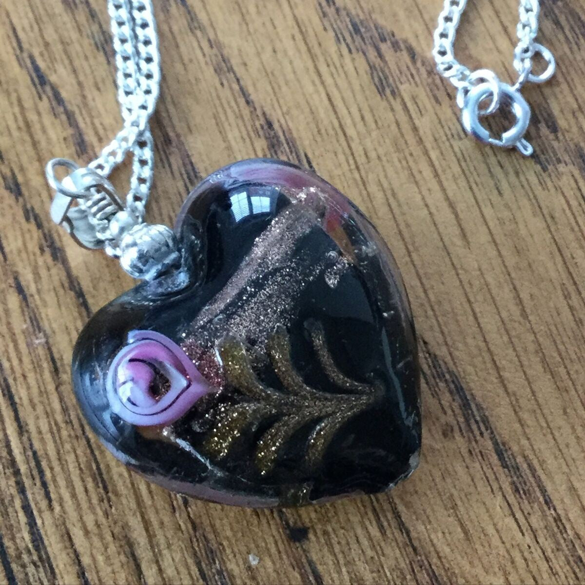 Heart Pendant - Coloured Glass With Sterling Silver Fastening - On Plated Chain - Valentines Gift
