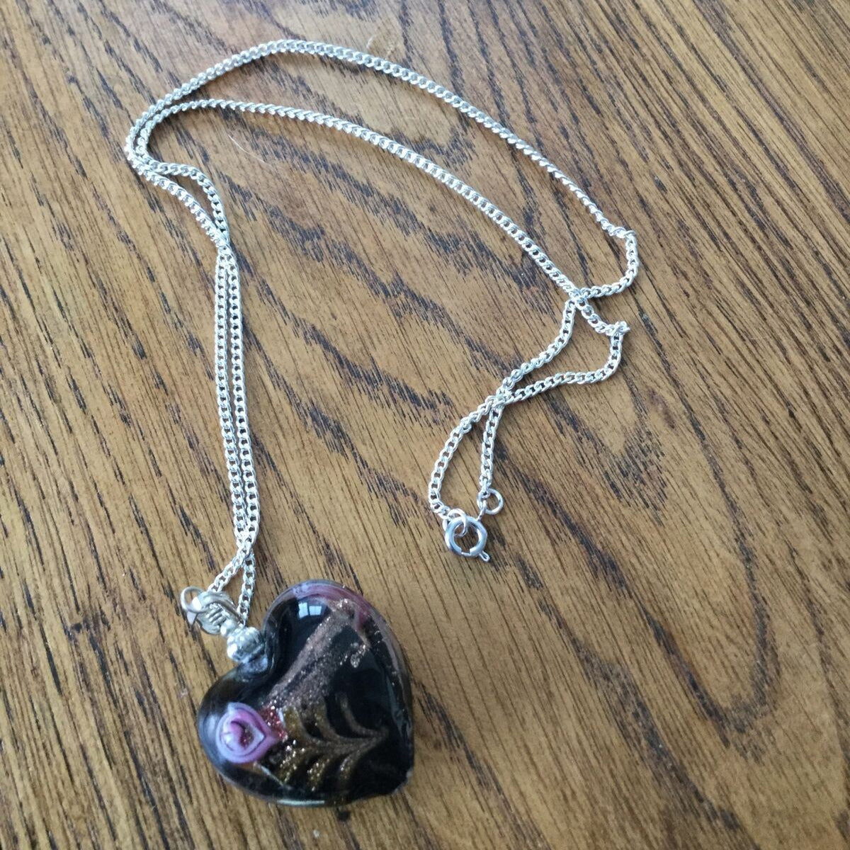 Heart Pendant - Coloured Glass With Sterling Silver Fastening - On Plated Chain - Valentines Gift