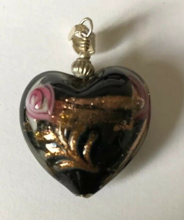 Heart Pendant - Coloured Glass With Sterling Silver Fastening - On Plated Chain - Valentines Gift