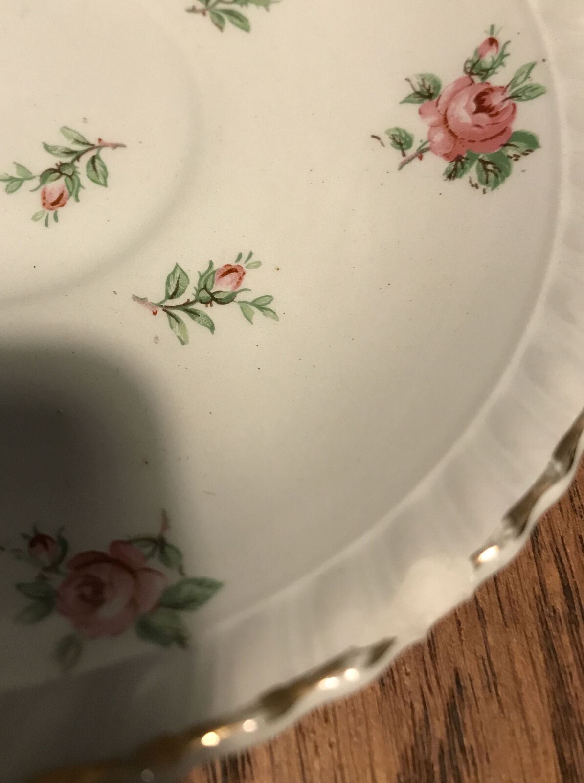 Spare Saucer - Johnson Brothers - Green With Roses - Chintzy - Chipped - Trinket Dish / Pin Dish