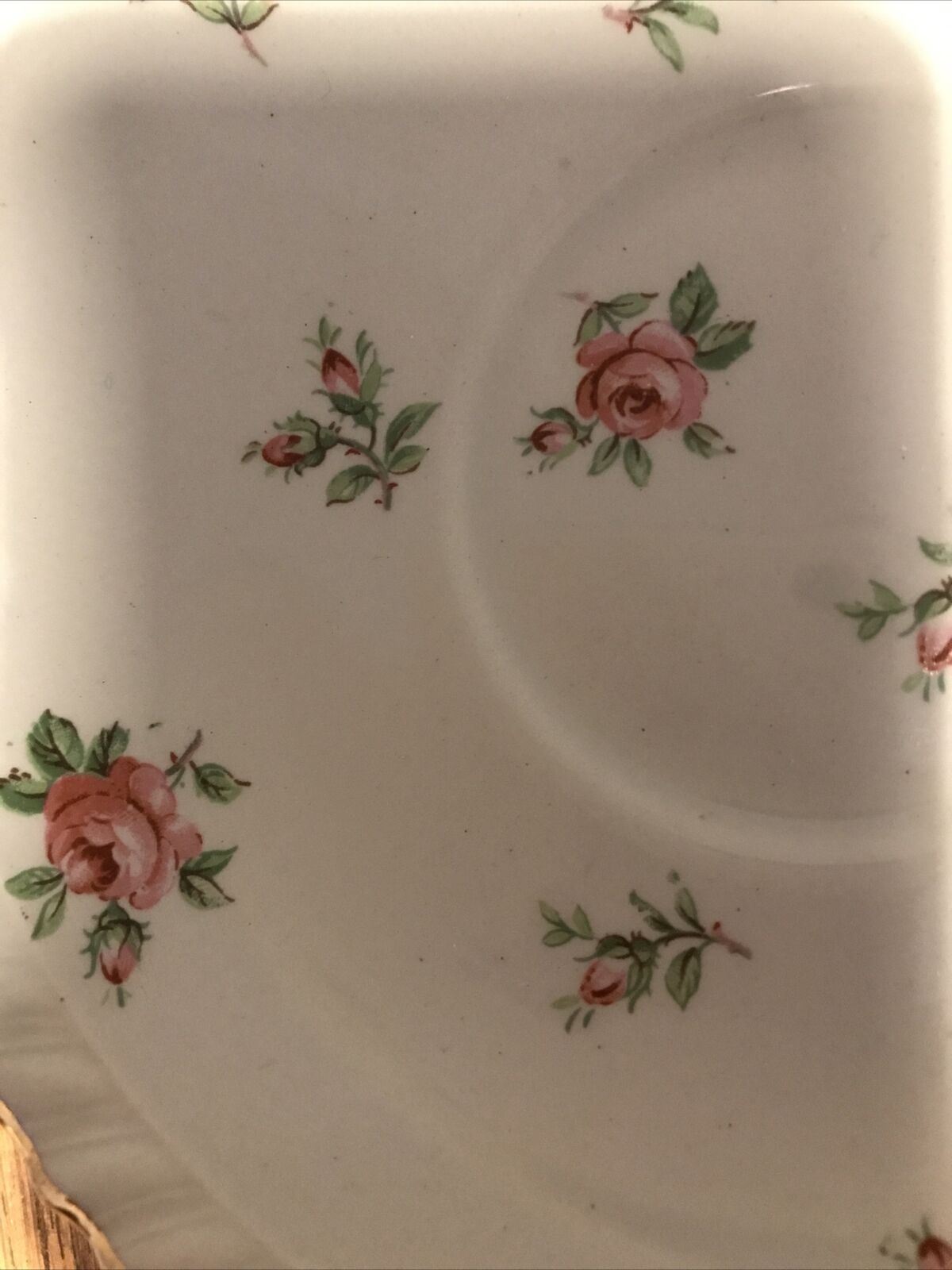 Spare Saucer - Johnson Brothers - Green With Roses - Chintzy - Chipped - Trinket Dish / Pin Dish
