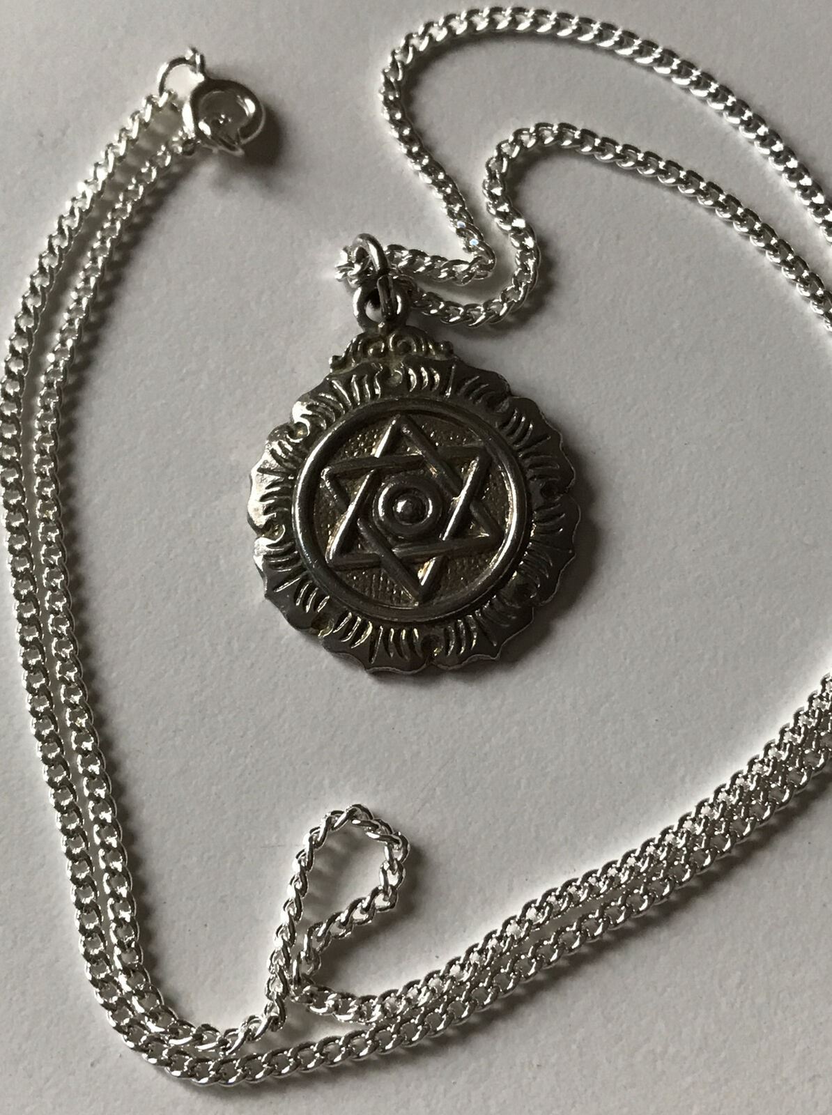 Vintage Star Of David Pendant On New Silver Plated Curb Chain