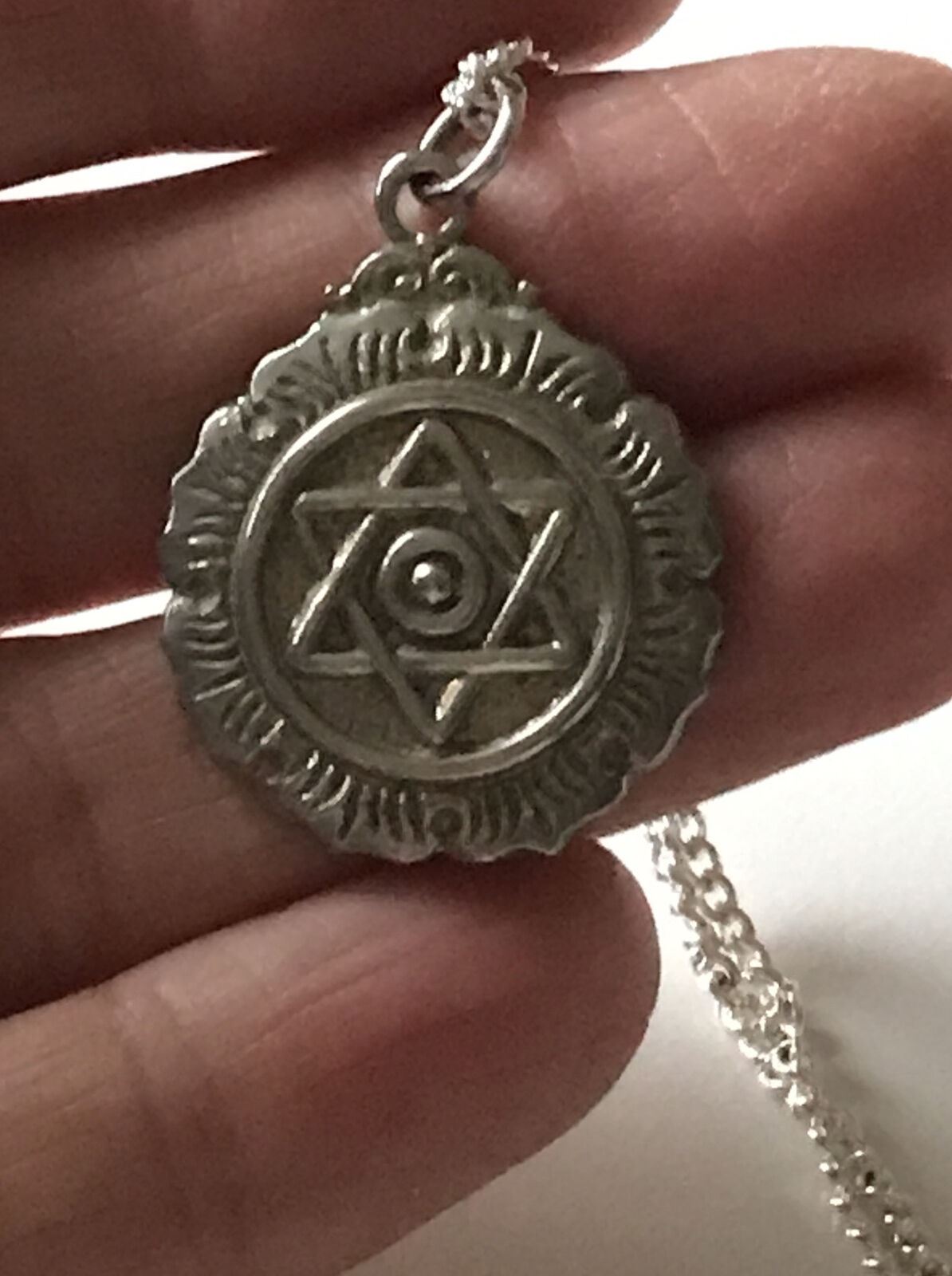 Vintage Star Of David Pendant On New Silver Plated Curb Chain
