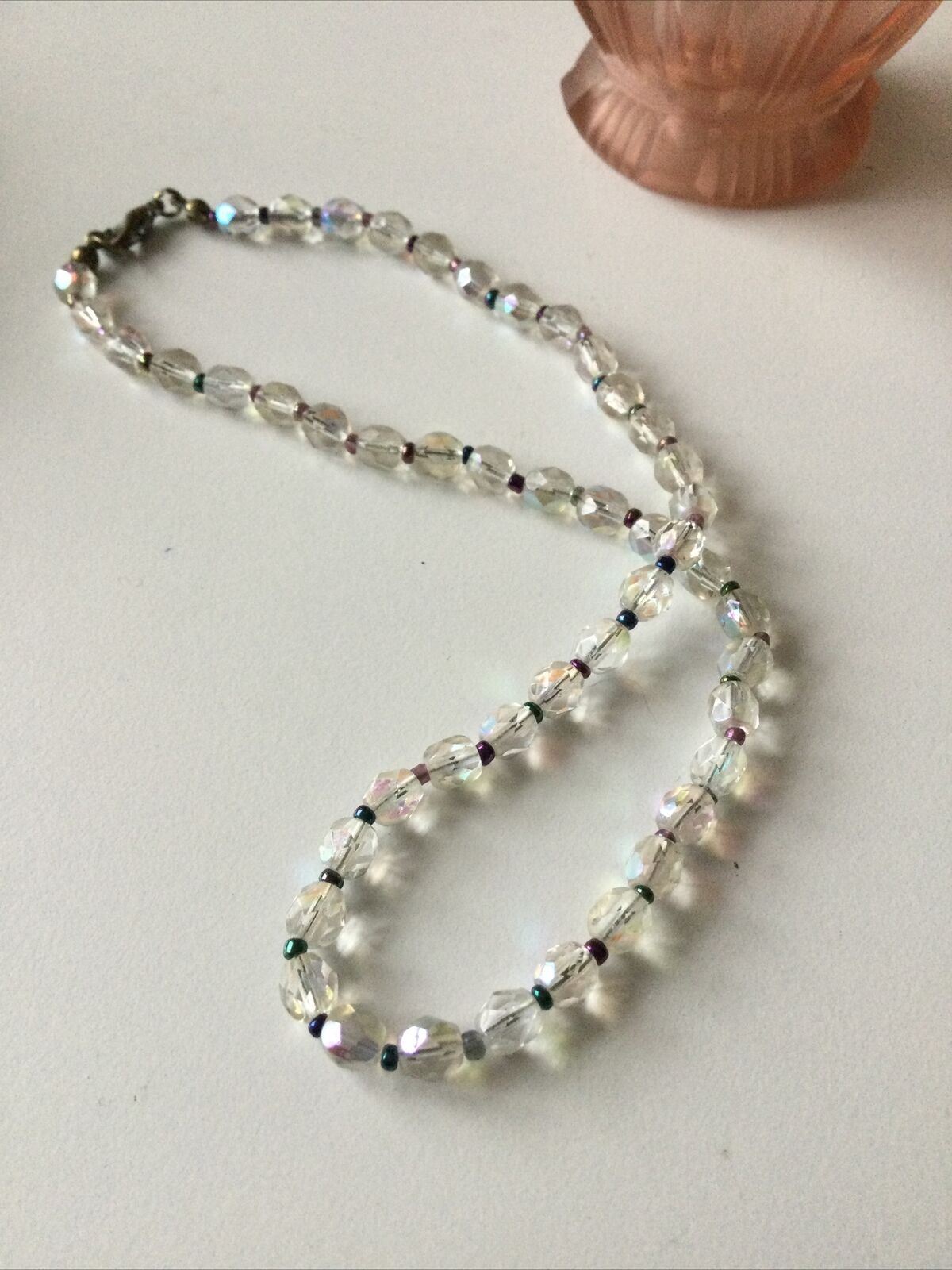 Short Choker Style 15” Vintage Glass Bead Necklace. Dainty. Classic. Retro.