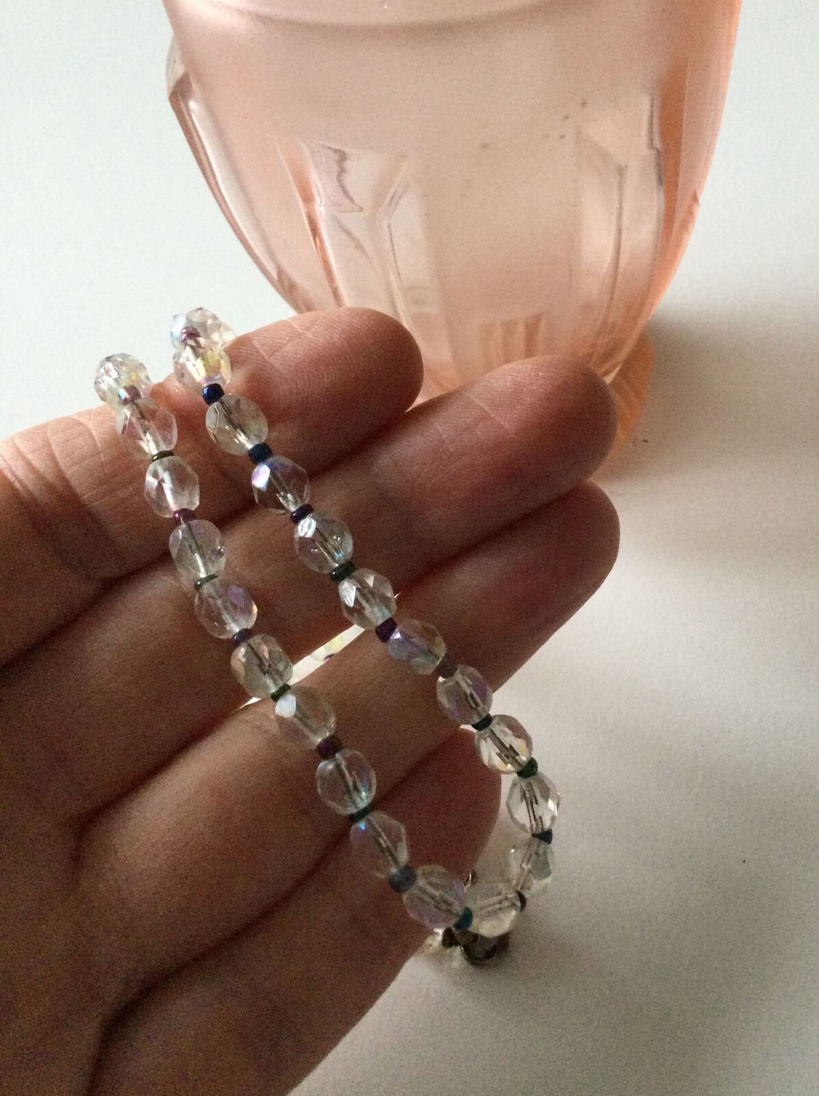 Short Choker Style 15” Vintage Glass Bead Necklace. Dainty. Classic. Retro.