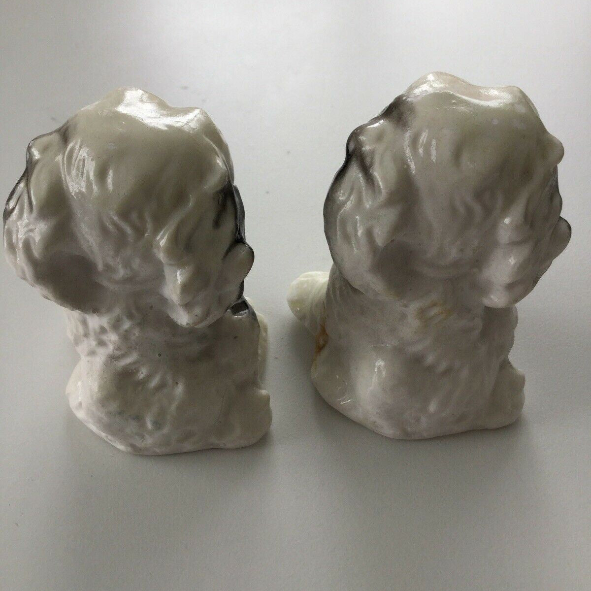 Pair Of Vintage Spaniel Dog Ornaments. Black And White. Ceramic. 1960s? Boxed