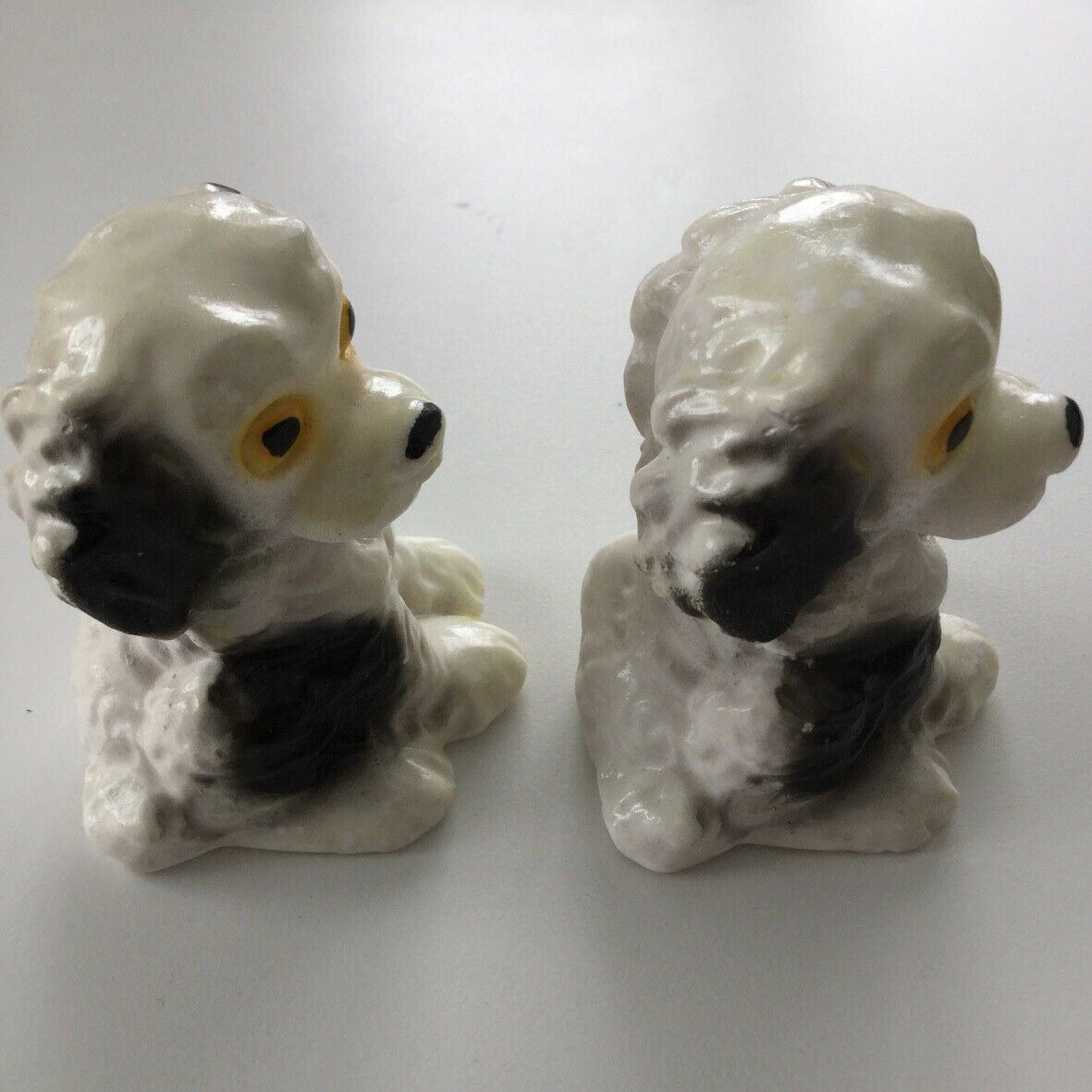 Pair Of Vintage Spaniel Dog Ornaments. Black And White. Ceramic. 1960s? Boxed
