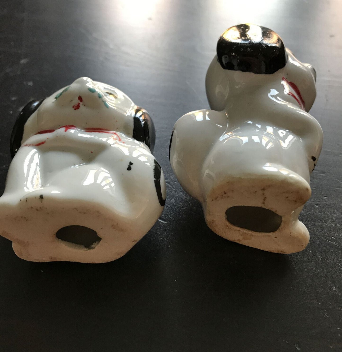 Pair Of Vintage Black And White Spaniel Ornamnets. Small. Cute Retro Kitsch Pups. 1950s?