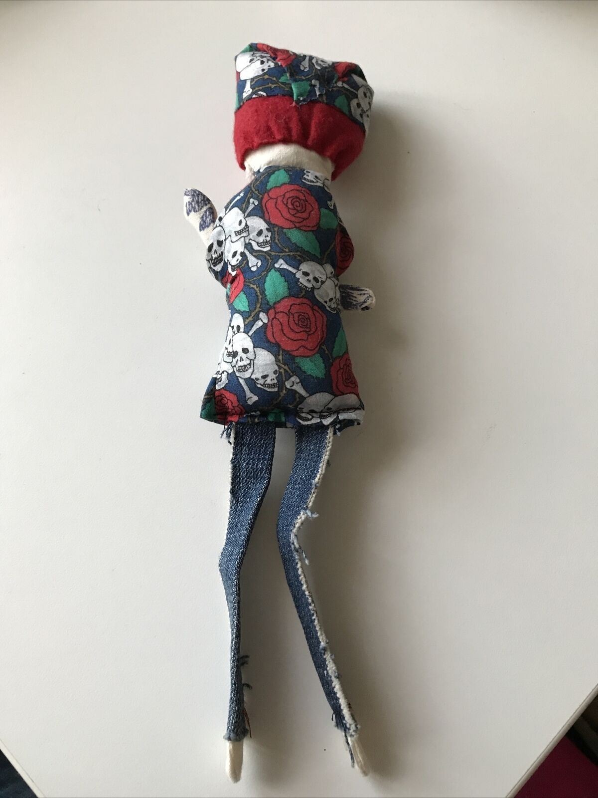 Hand Made Rag Doll. 1950s Tattooed Lady. Rockabilly Denim Retro Alternative Skulls. 30 cm