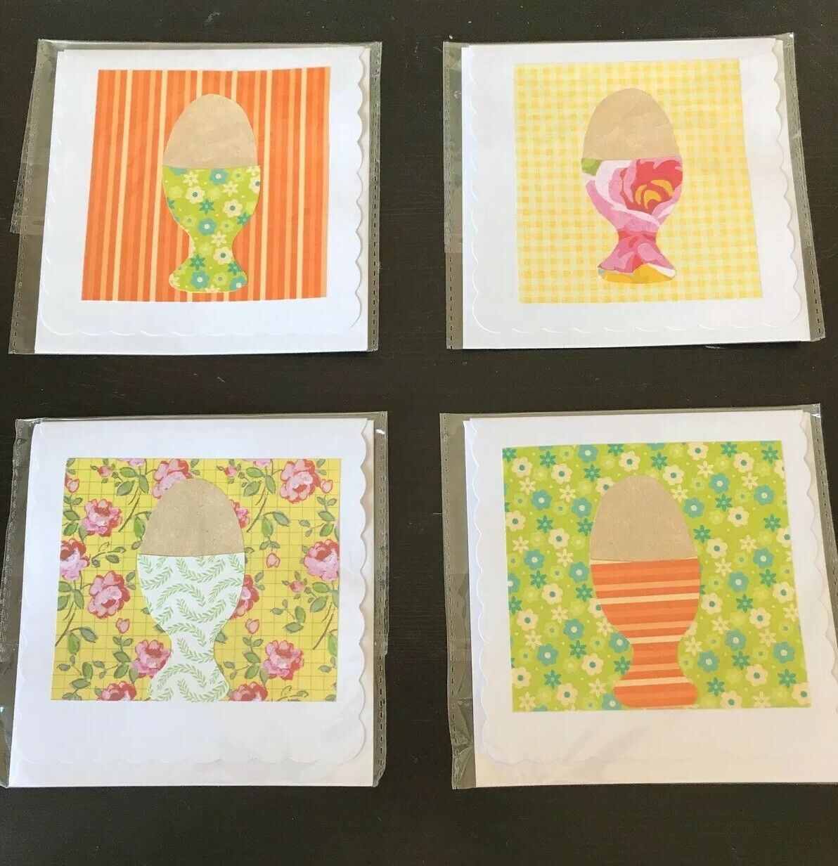 4 X Easter Cards Handmade In UK Made With Patterned Paper Blank Inside Set Of 4