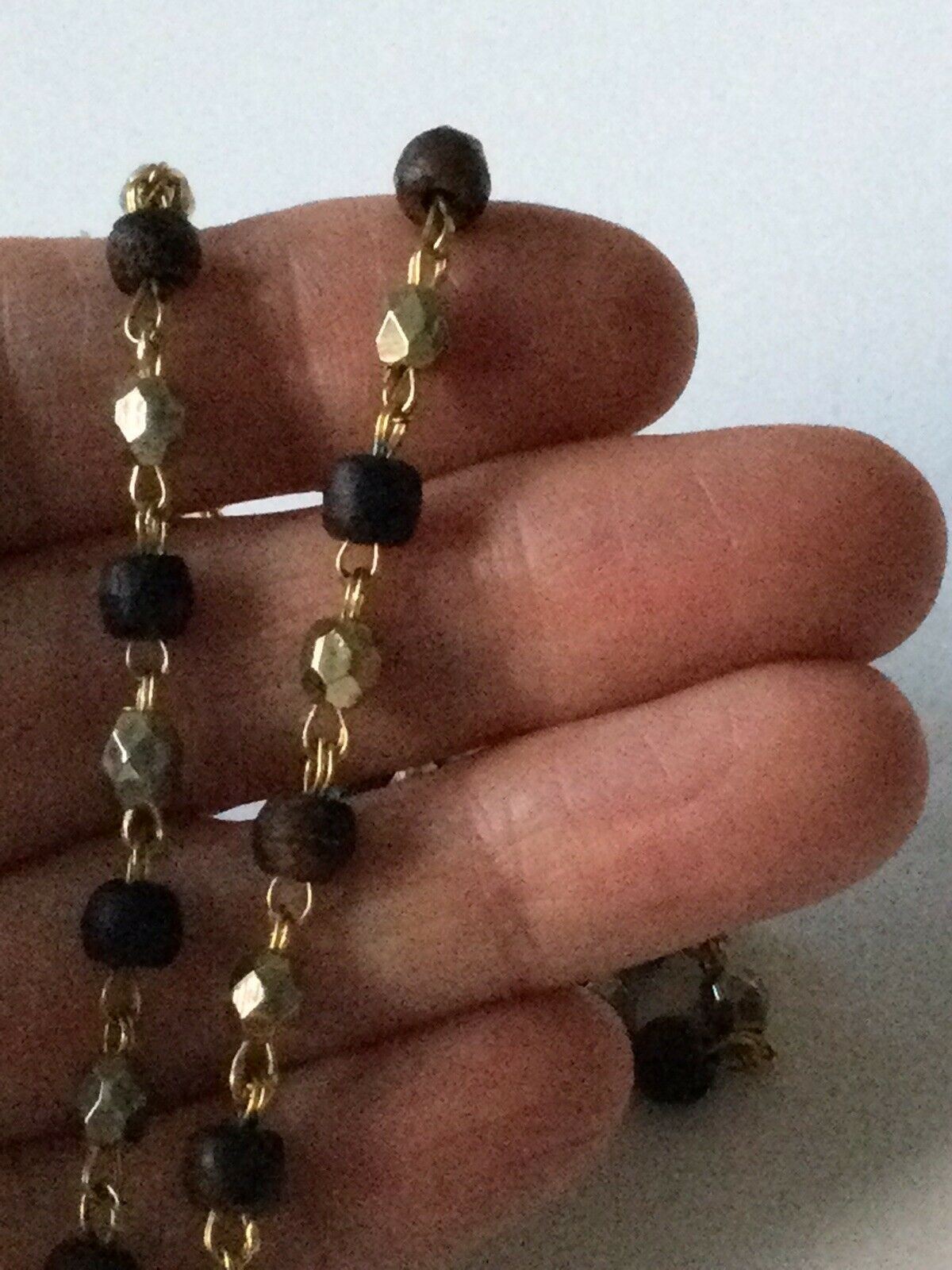 Pretty Gold Tone Chain And Bead Necklace. Browns Golds. Vintage. Dainty. Long.