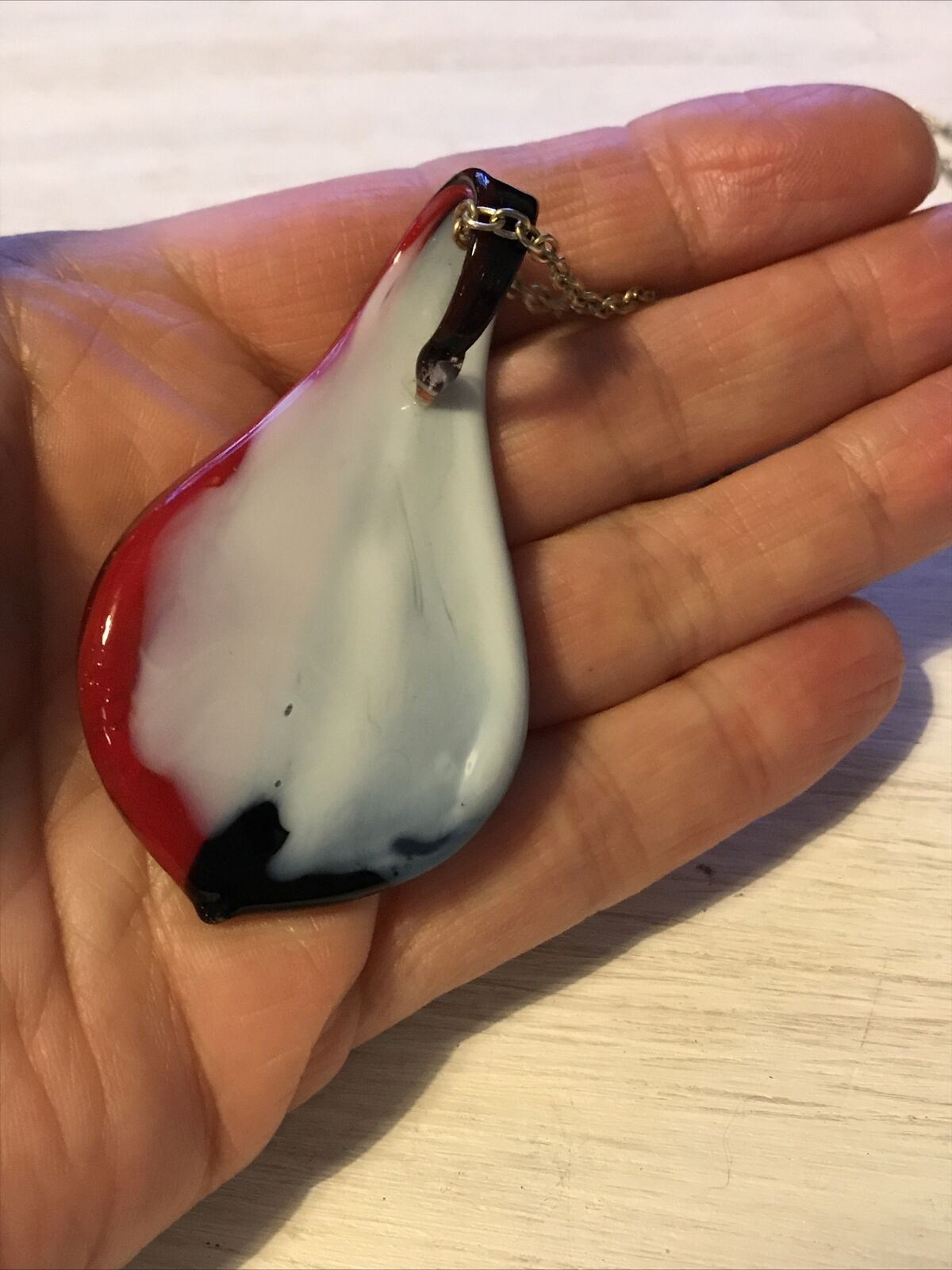 Large Murano (?) Glass Pendant With Chain. Black Red. Necklace. Bold. Strikimg.
