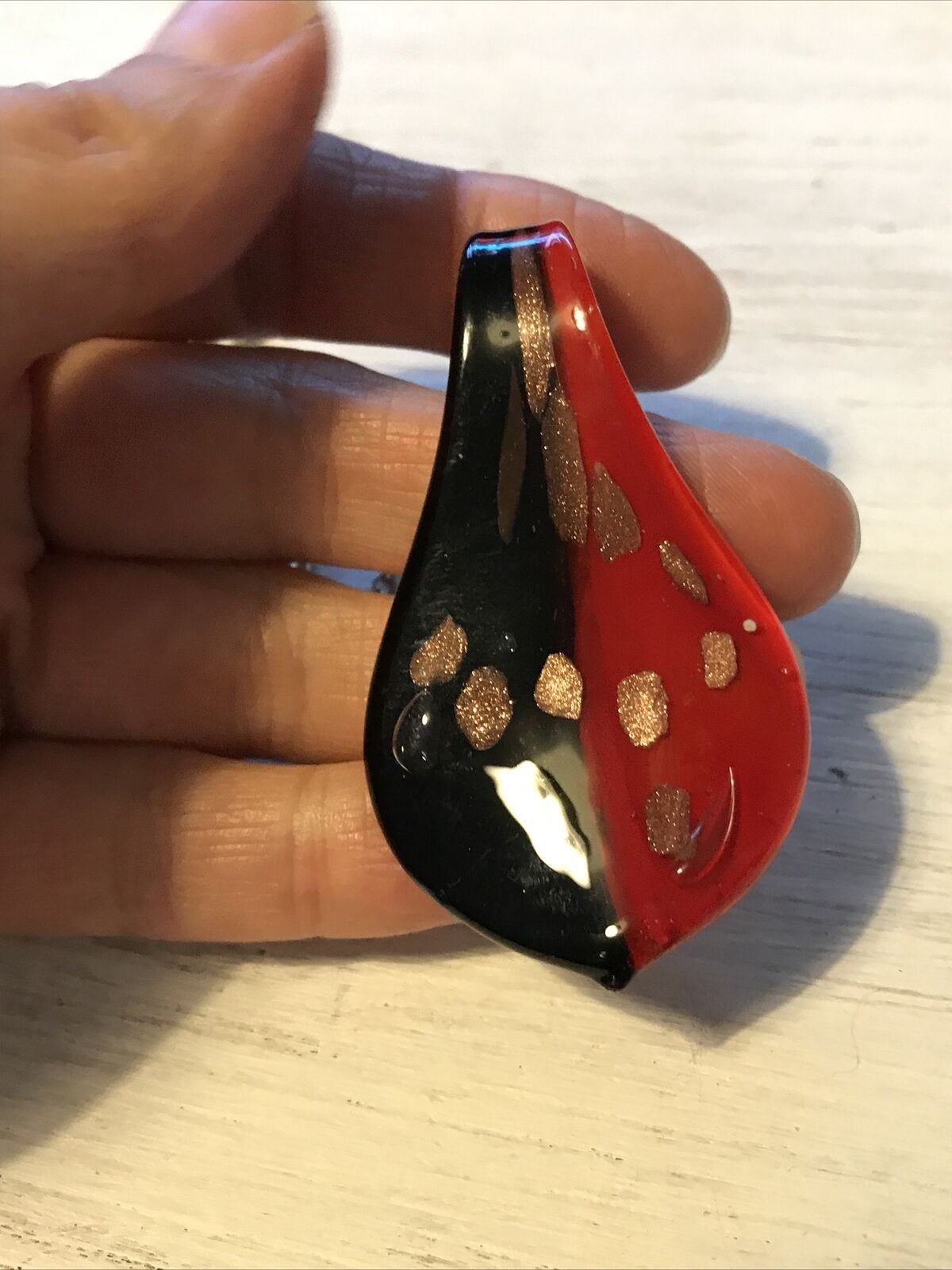 Large Murano (?) Glass Pendant With Chain. Black Red. Necklace. Bold. Strikimg.