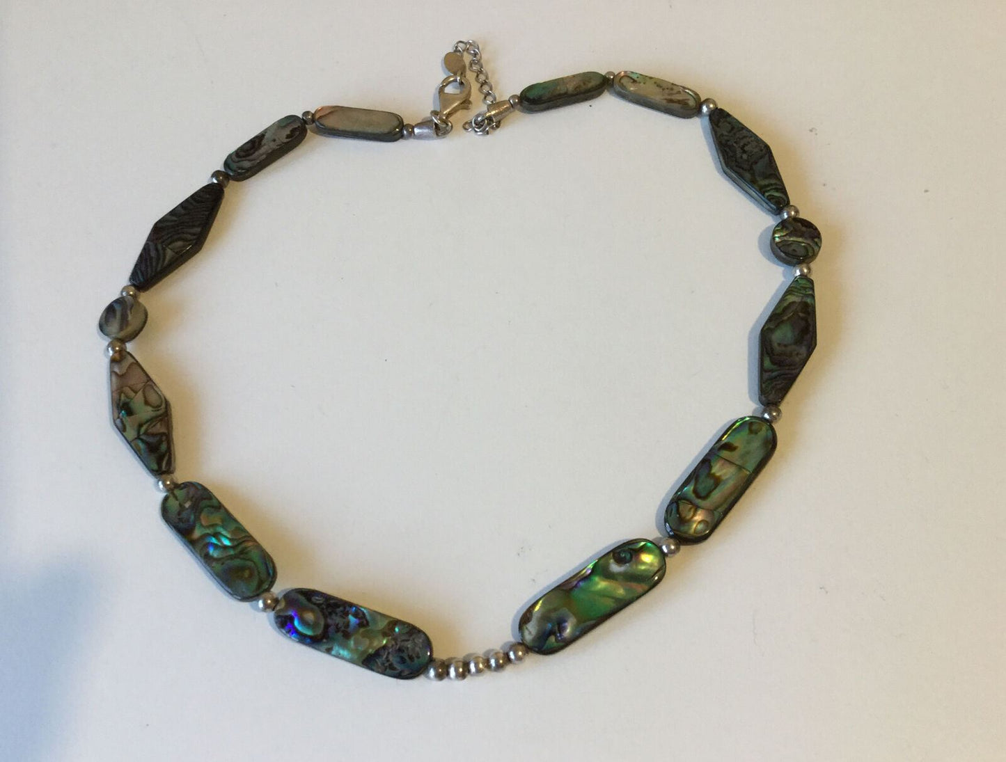 Pretty Vintage Abalone Shell Bead Necklace. Iridescent Green And Purple. Peacock