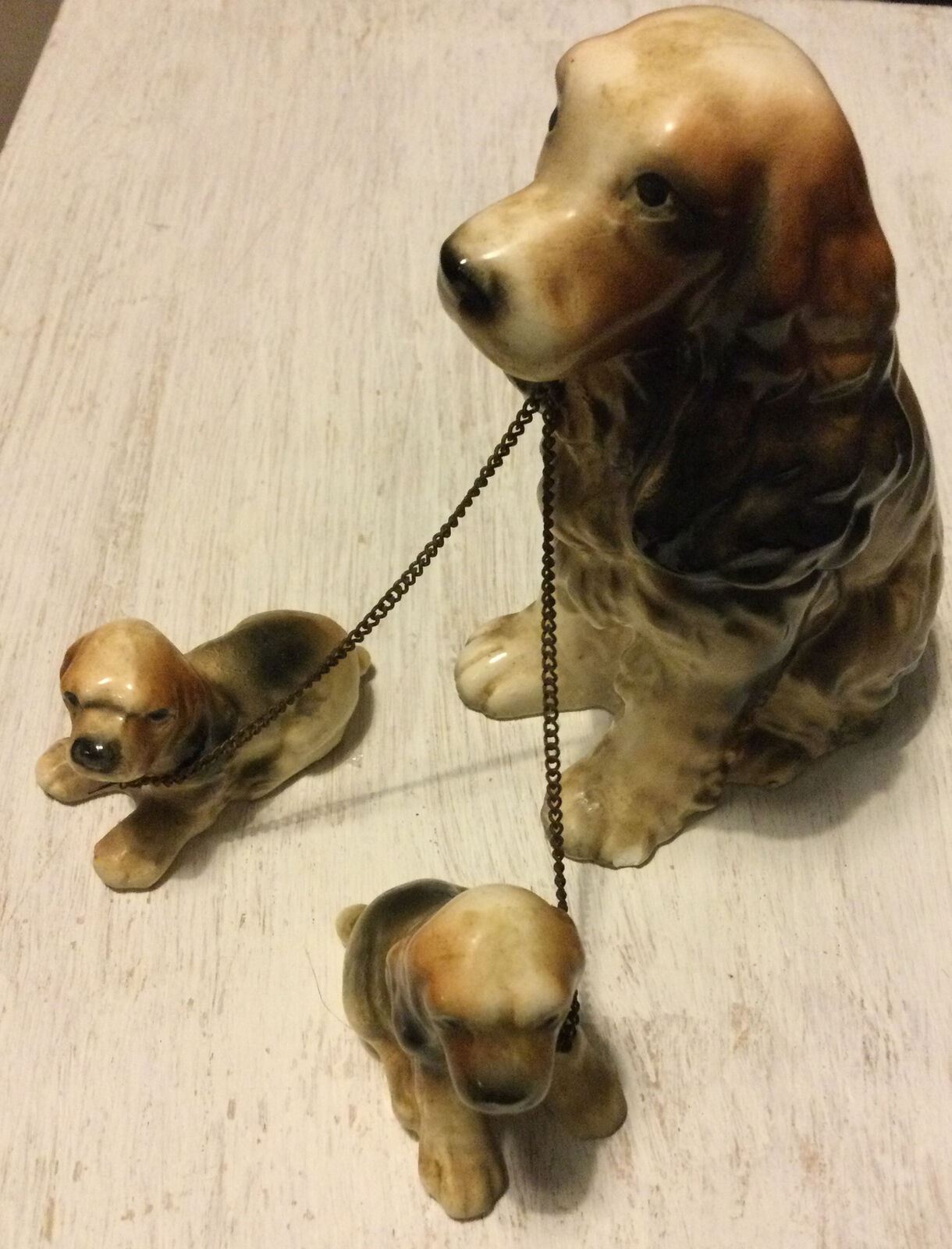Spaniel Dog & Puppies On Lead Ornament / Figurine. Dog Lovers Gift. Approx.13 cm High