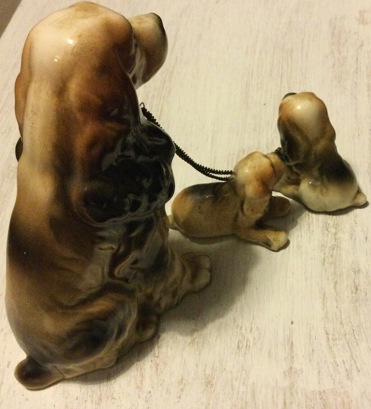 Spaniel Dog & Puppies On Lead Ornament / Figurine. Dog Lovers Gift. Approx.13 cm High