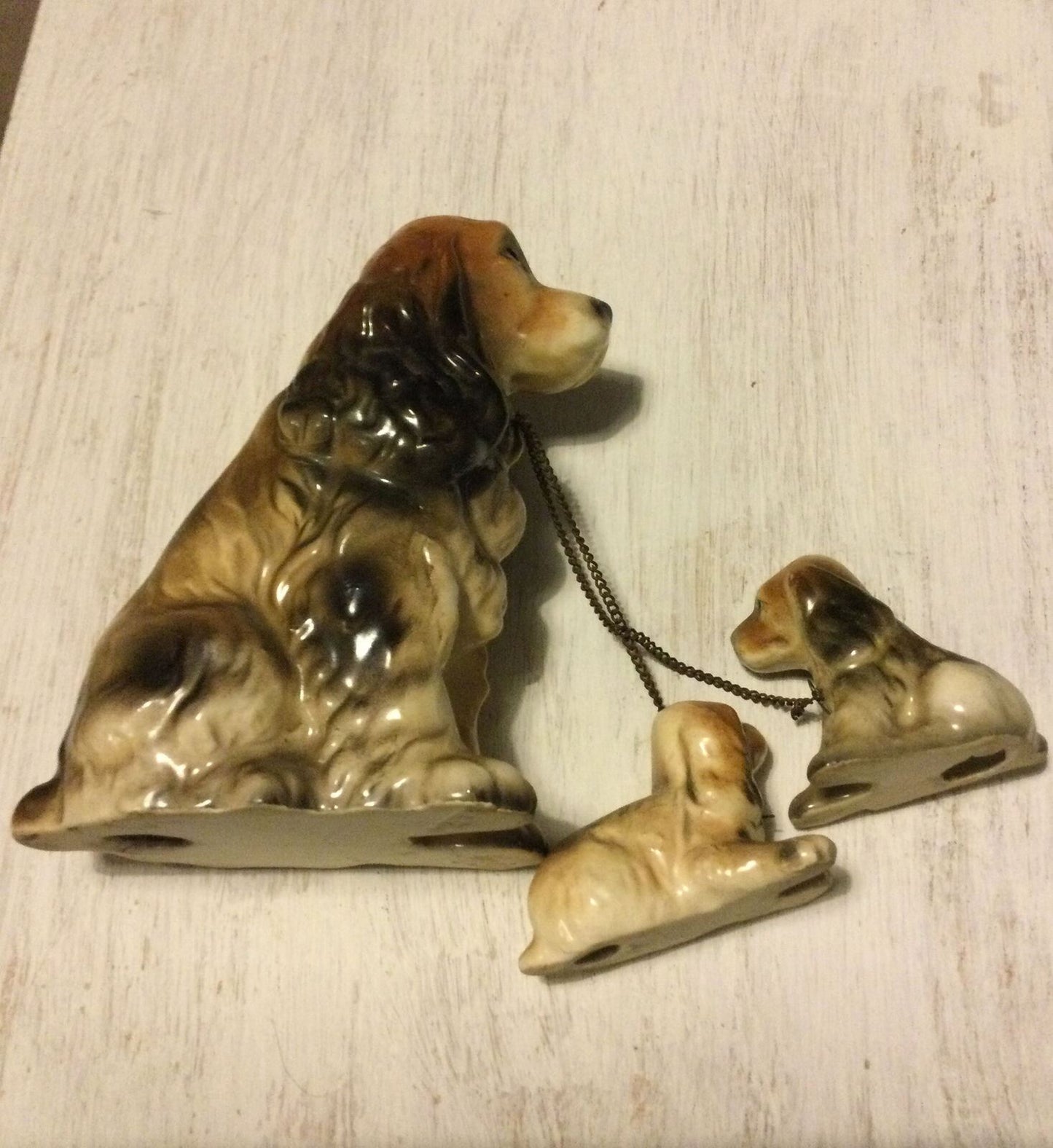 Spaniel Dog & Puppies On Lead Ornament / Figurine. Dog Lovers Gift. Approx.13 cm High