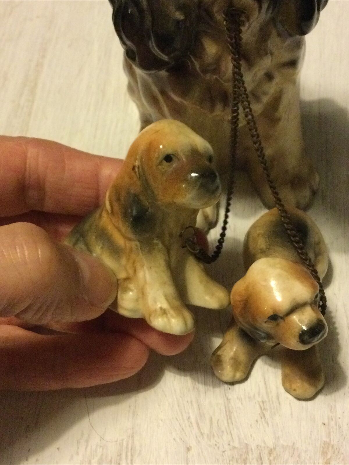 Spaniel Dog & Puppies On Lead Ornament / Figurine. Dog Lovers Gift. Approx.13 cm High