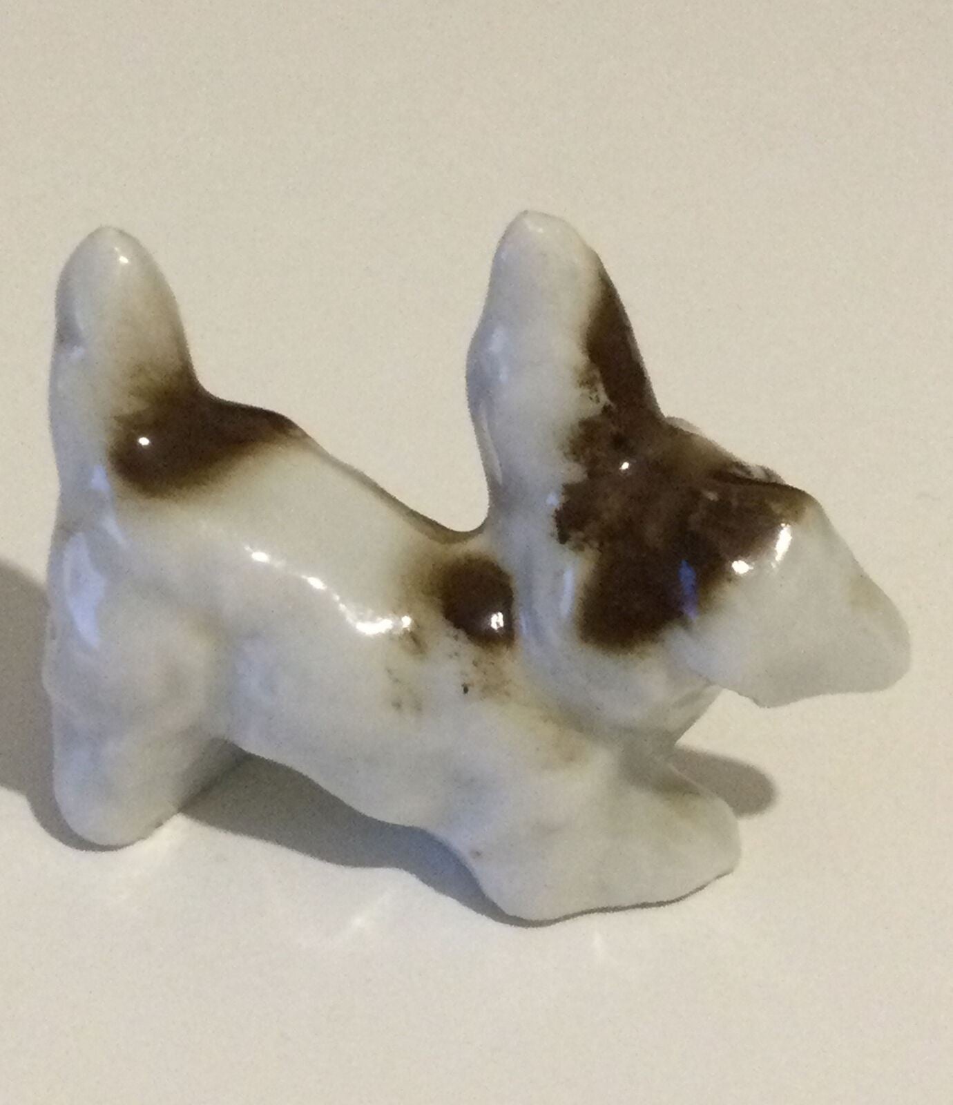 Funny Little Kitsch Miniature Pup Dog Ornament Figurine. Brown And White.