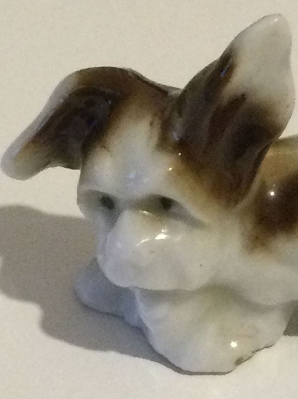 Funny Little Kitsch Miniature Pup Dog Ornament Figurine. Brown And White.