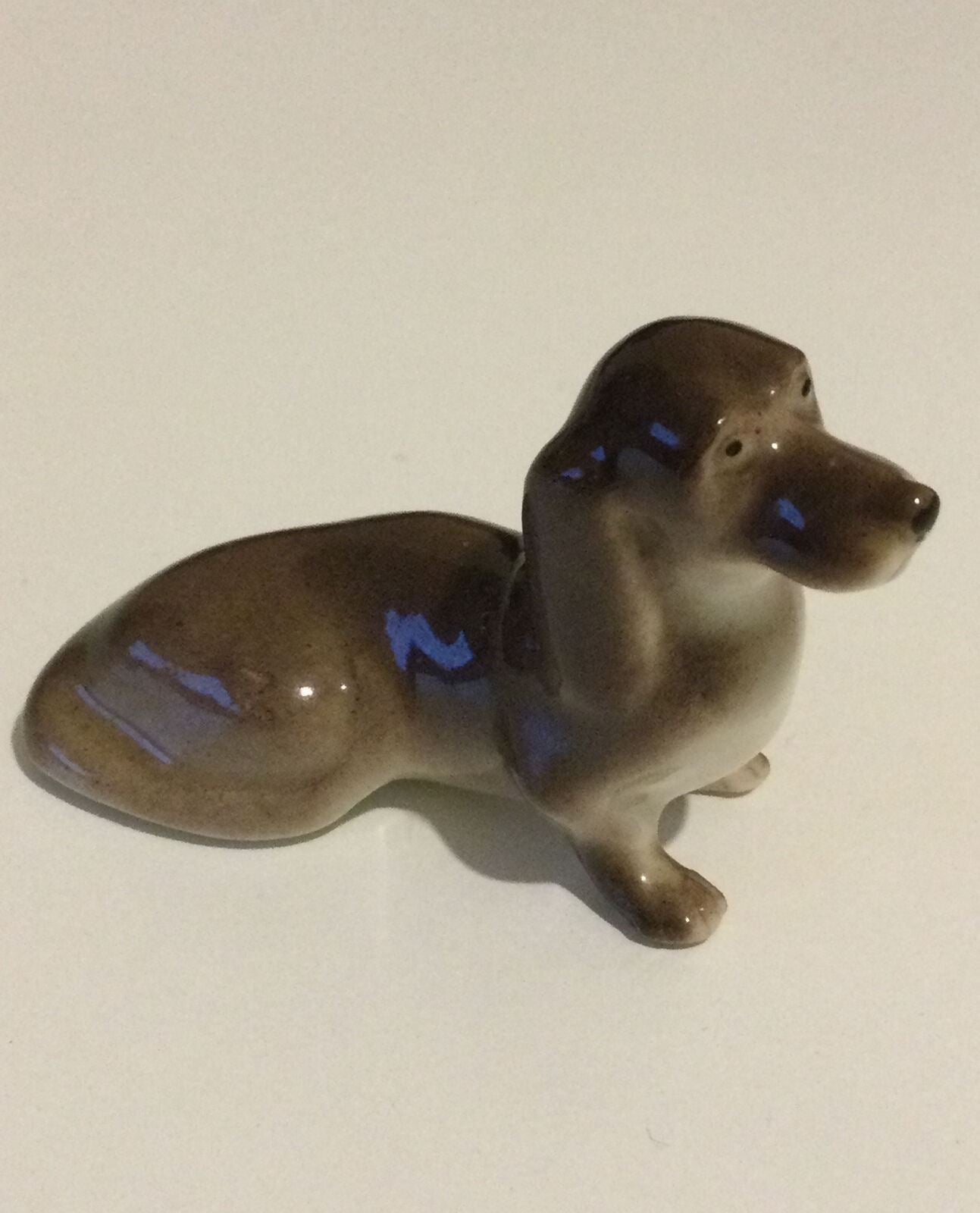 Vintage USSR Dog Figurine. Dachshund. Sausage Dog Sitting. Miniature Ornament. 3.5cm.