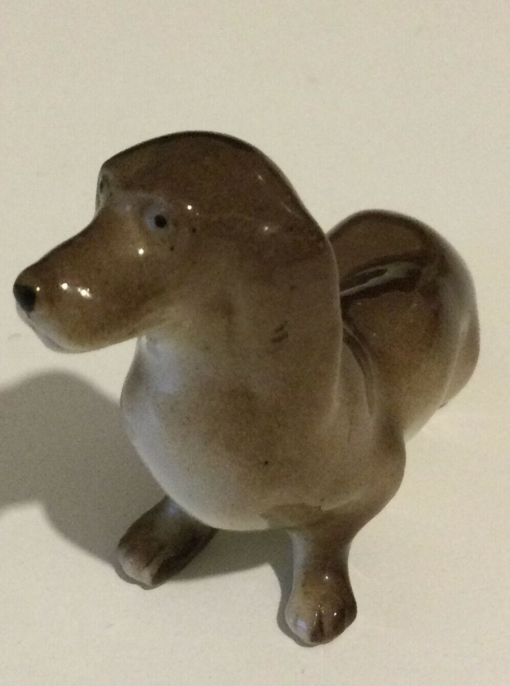 Vintage USSR Dog Figurine. Dachshund. Sausage Dog Sitting. Miniature Ornament. 3.5cm.