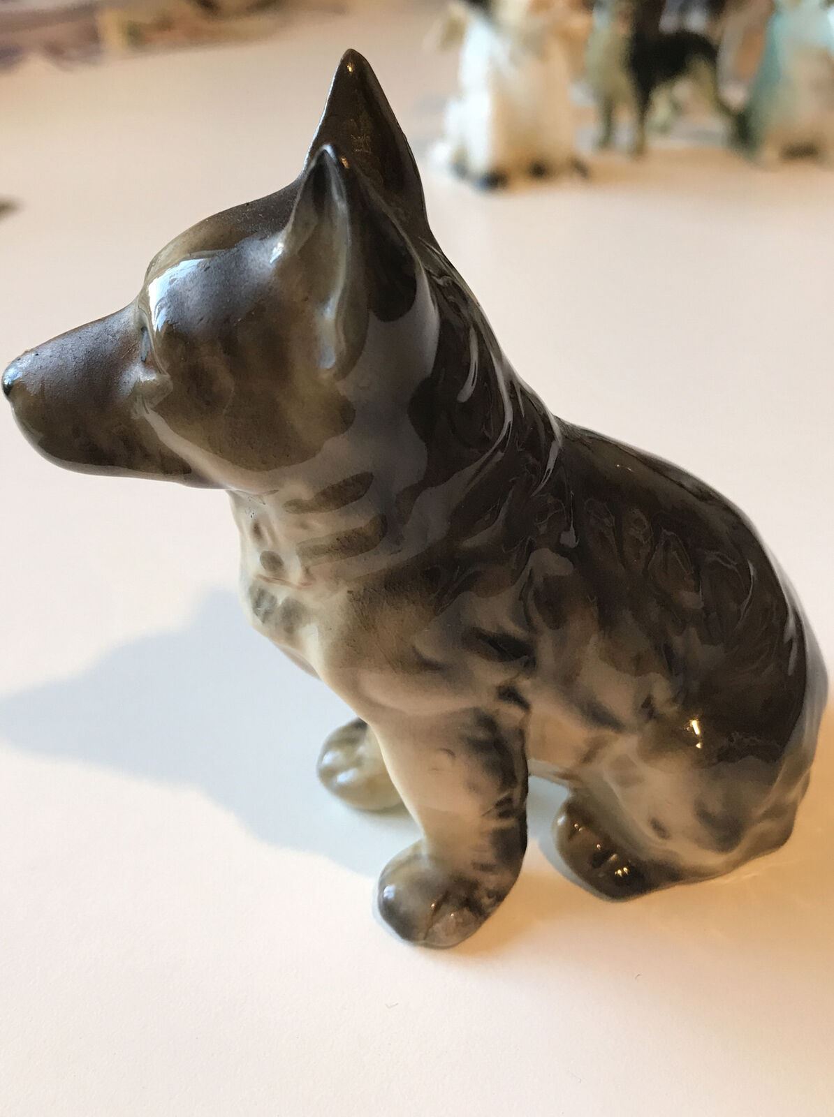 German Shepherd Puppy? Dog Ornament Figurine. Sitting. Retro