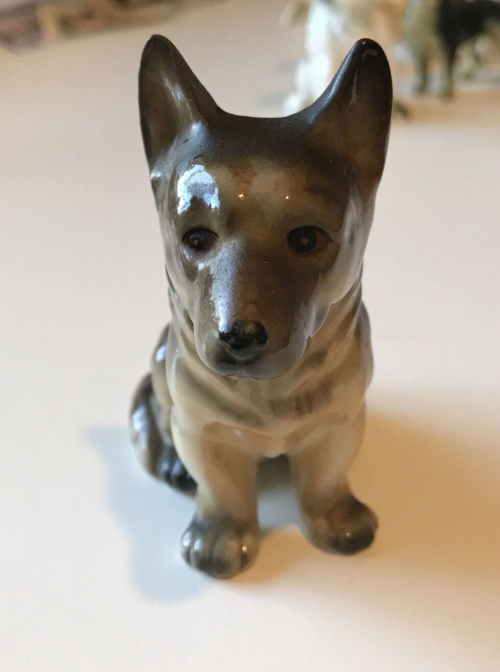 German Shepherd Puppy? Dog Ornament Figurine. Sitting. Retro