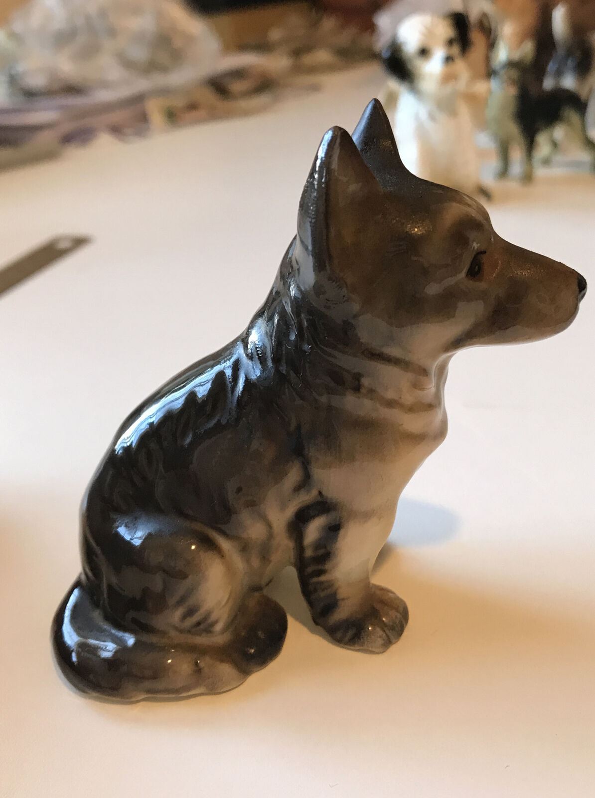 German Shepherd Puppy? Dog Ornament Figurine. Sitting. Retro