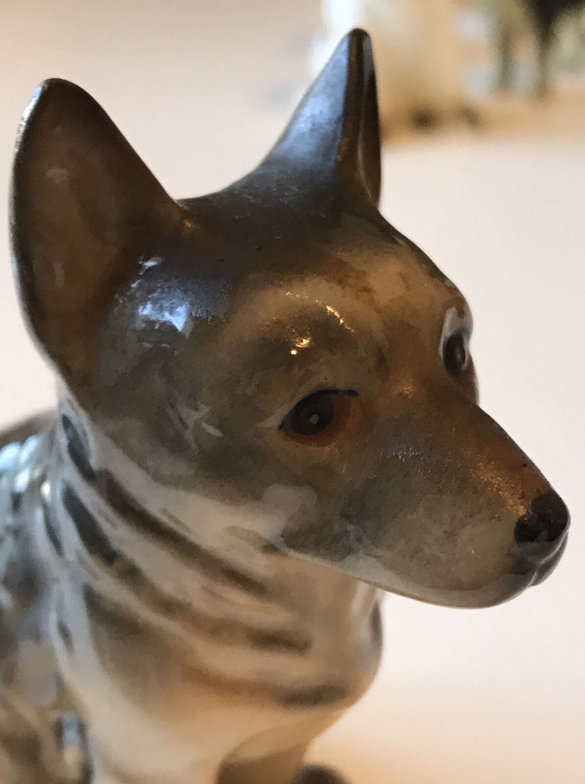 German Shepherd Puppy? Dog Ornament Figurine. Sitting. Retro