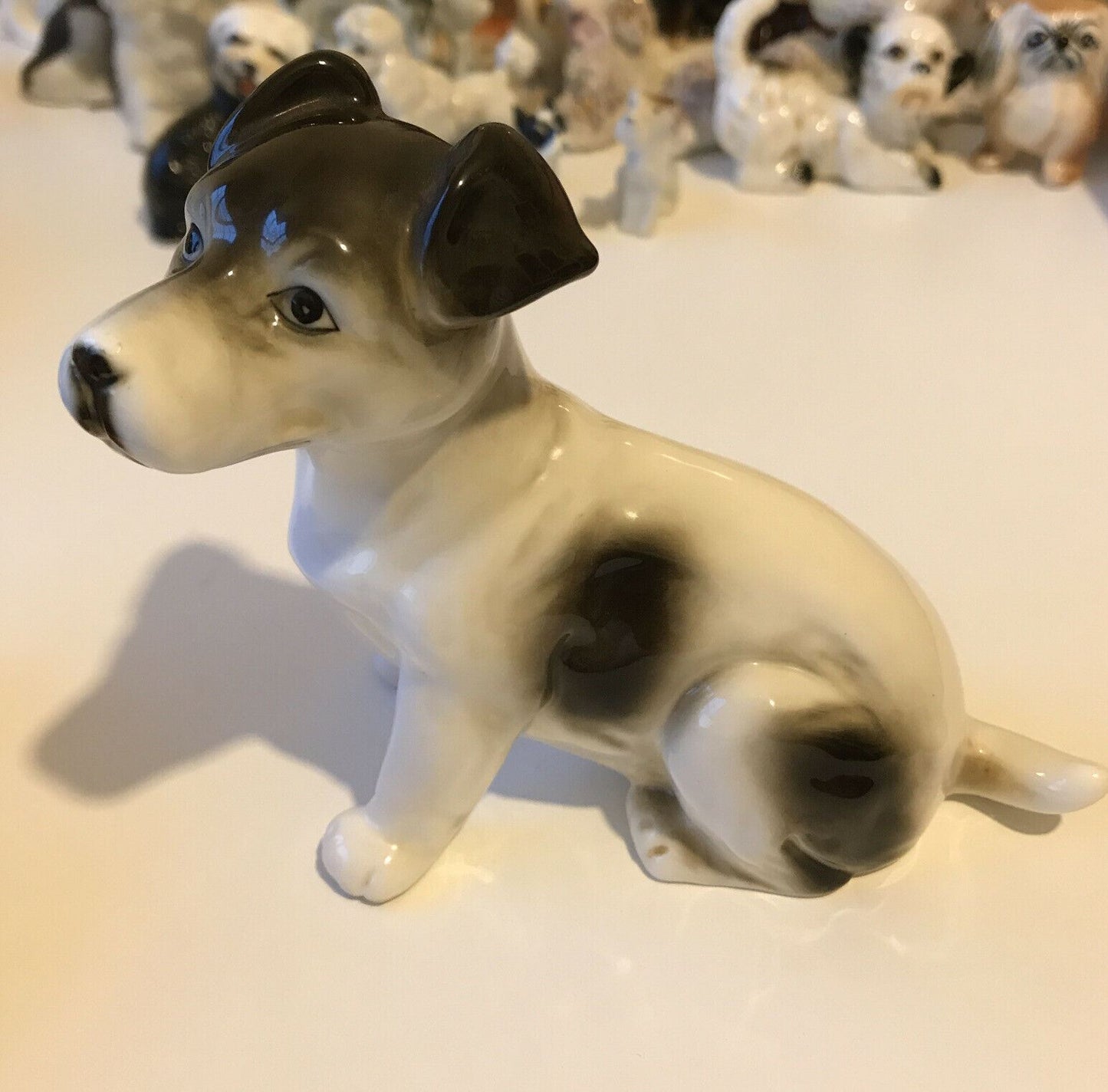 Brown And White Puppy Dog Ornament. Jack Russell? Sitting. Approx 11cm High