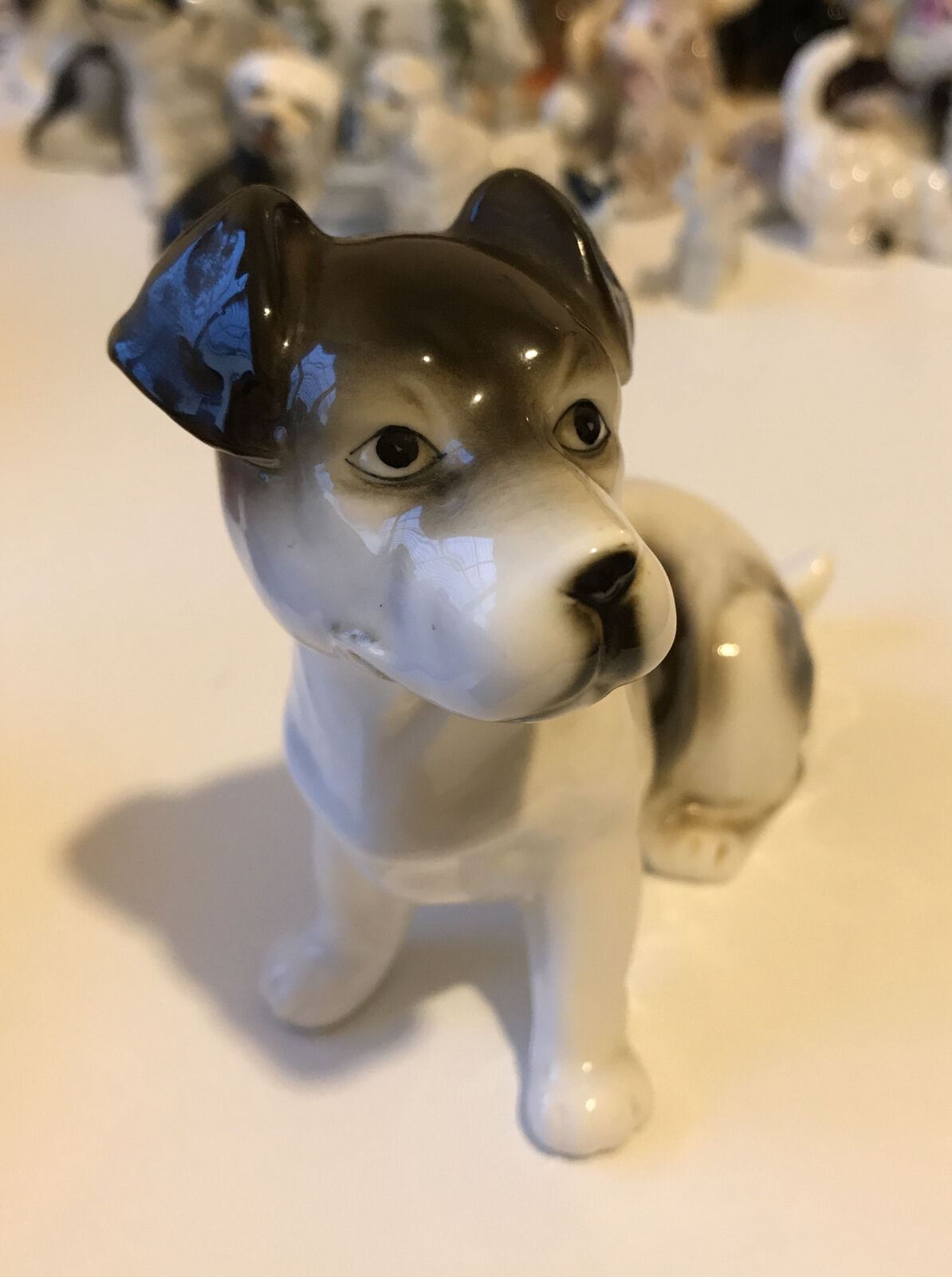 Brown And White Puppy Dog Ornament. Jack Russell? Sitting. Approx 11cm High