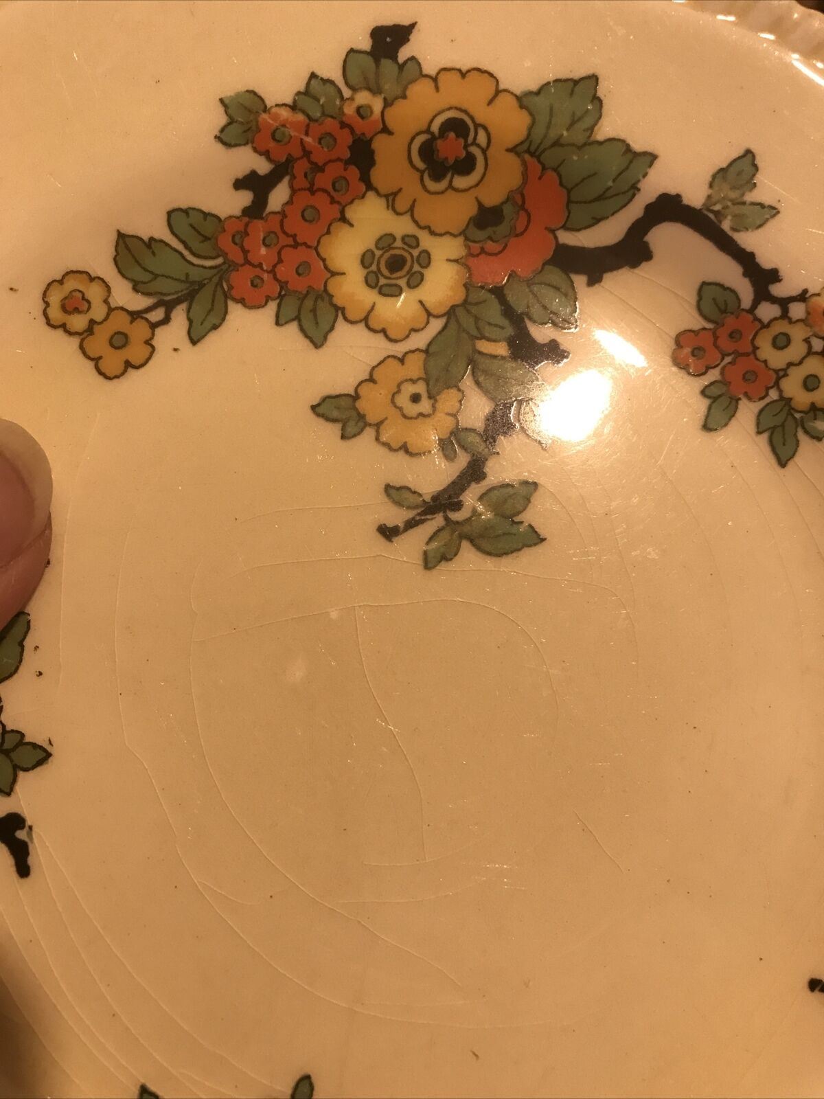 Vintage Royal Stafford Art Deco Trio. Cup Saucer and Plate. Floral Cheerful. 1930s. Cream Orange Black
