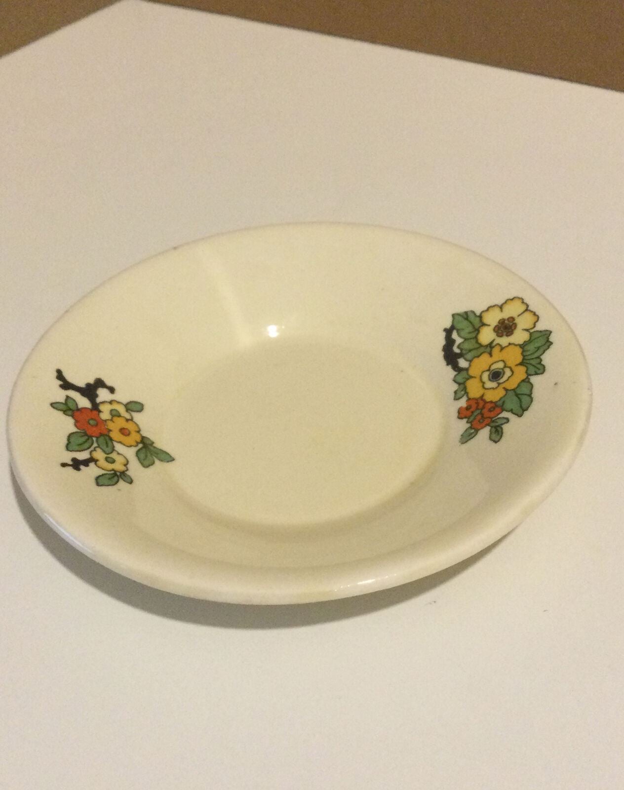 Vintage Art Deco Small Saucer. Good Soap Dish. Floral Cheerful Staffordshire Pottery 1930s