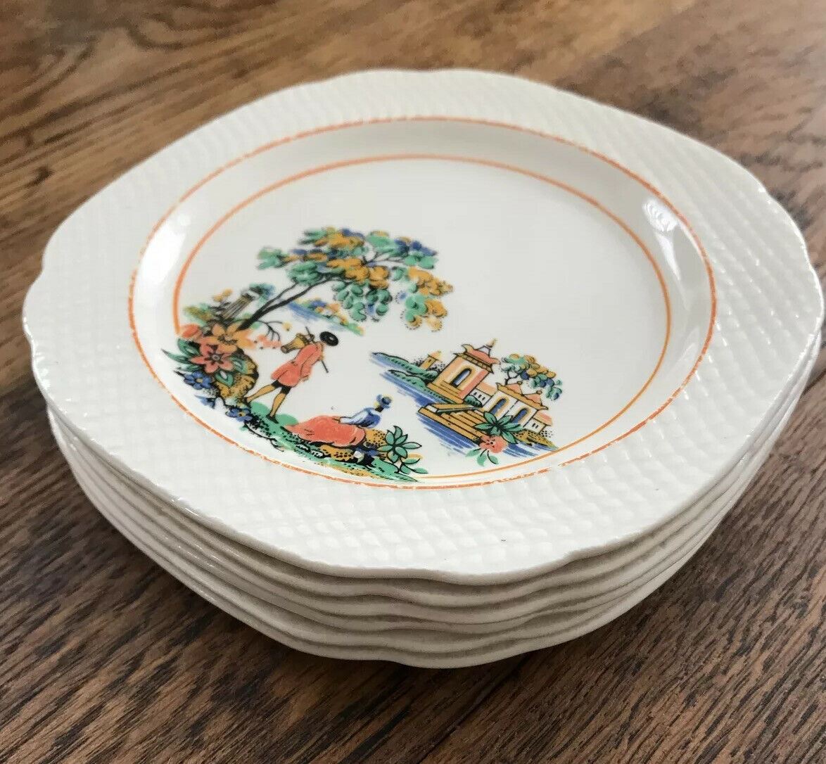Set Of 6 X Tea Plates - Swinnertons Hampton - Vintage 30s/40s Art Deco - Chinese Scene