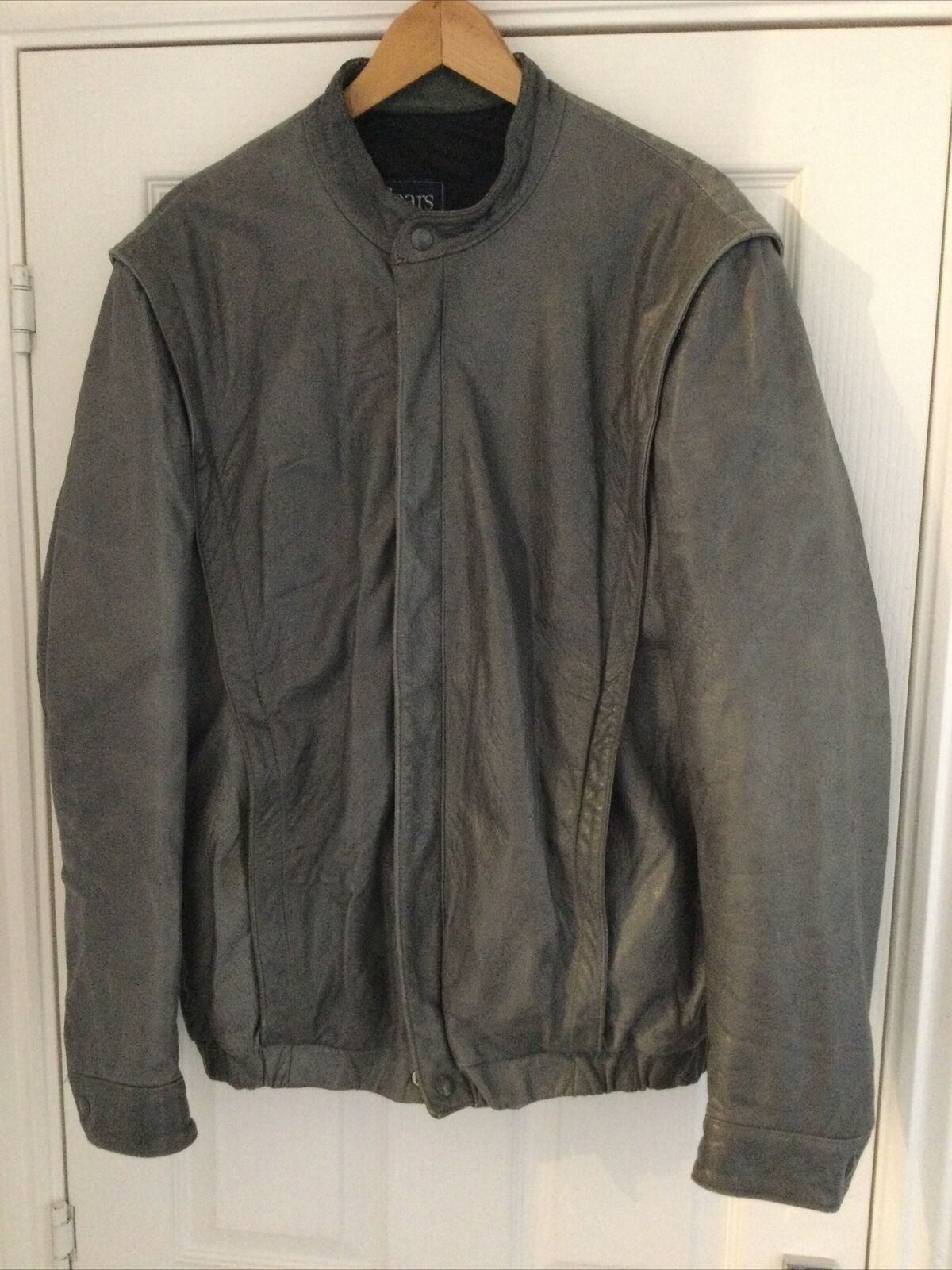 Men's Large Grey Leather Jacket SEARS Vintage 90s ? Blouson Style.
