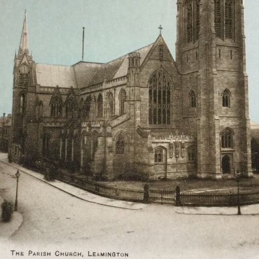 Vintage Postcard - ENGLAND - The Parish Church, Leamington Spa. Sepia Print With Blue Sky