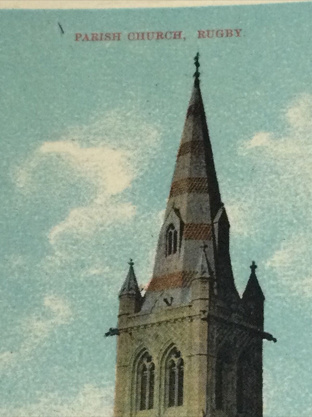 Vintage Colour Printed Postcard - Textured Border - ENGLAND - Rugby Parish Church - C.1912