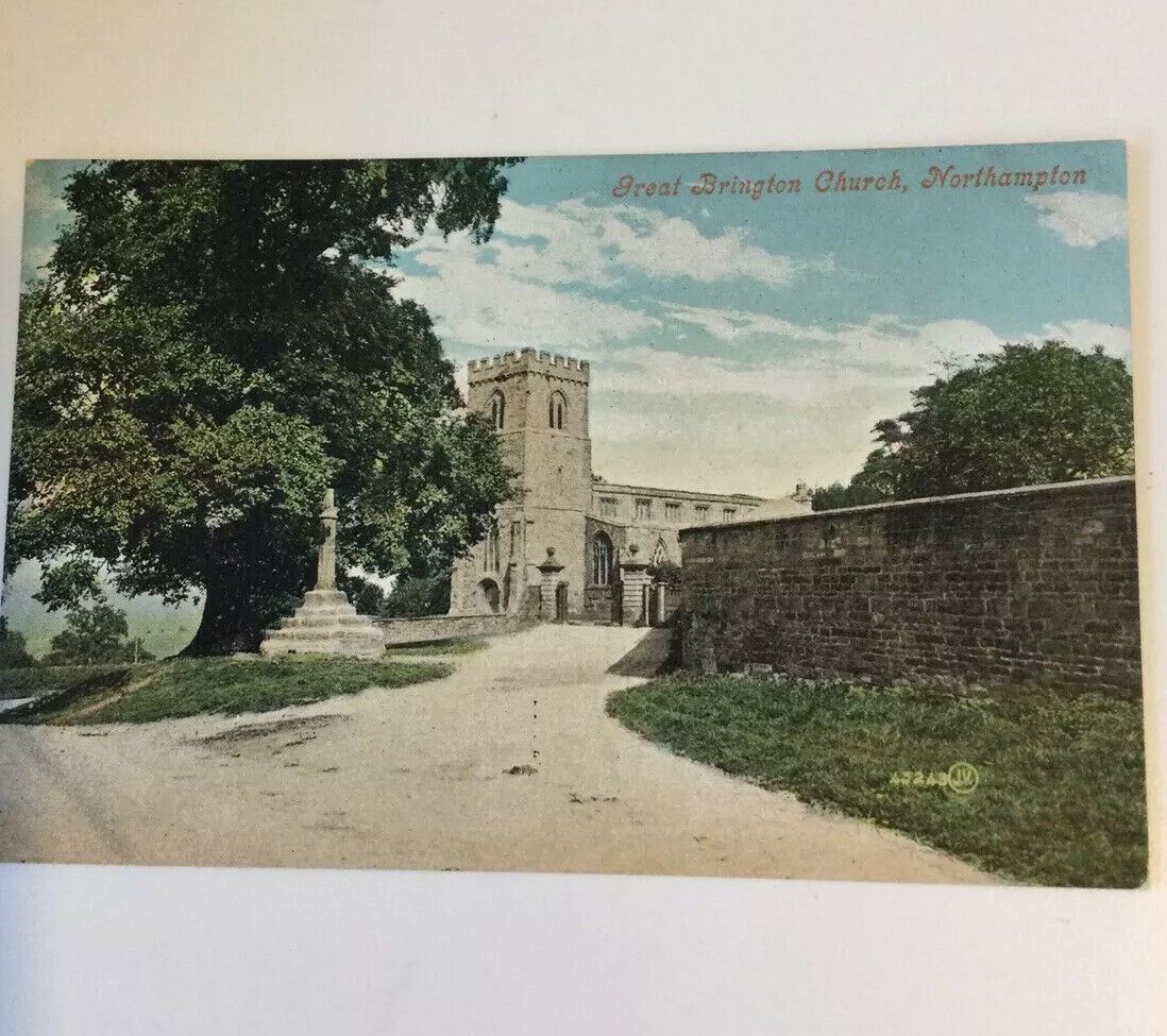 Vintage Postcard - Great Brington Church Northampton. Valentines Series - Hand tinted
